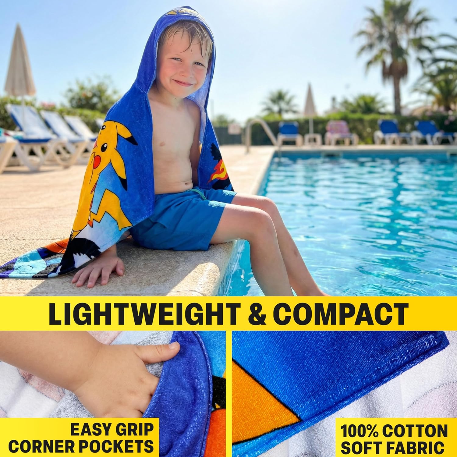 Get Trend Pokemon Bath Towels with Hood for Boys, 49”x30”, One Size Soft and Absorbent Hooded Cotton Beach Towel Wrap, Swimming Pool Poncho, Travel for Boys (Multi Pokemon)
