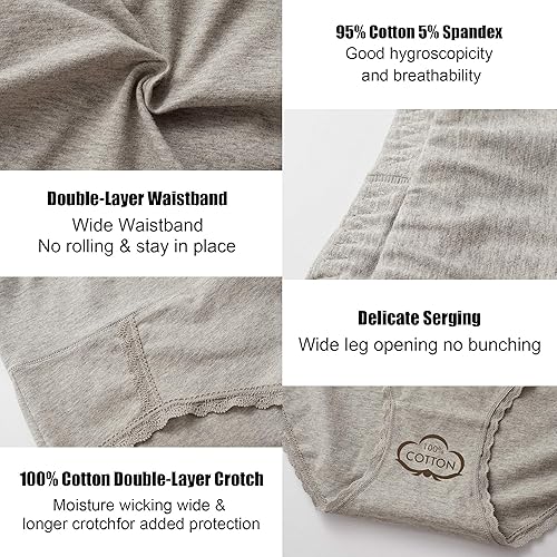 Miniatura 6 de MISSWHO Ropa interior de algodón de cintura alta para mujer, suave, transpirable, cobertura completa, elásticos, paquete de 5 unidades
