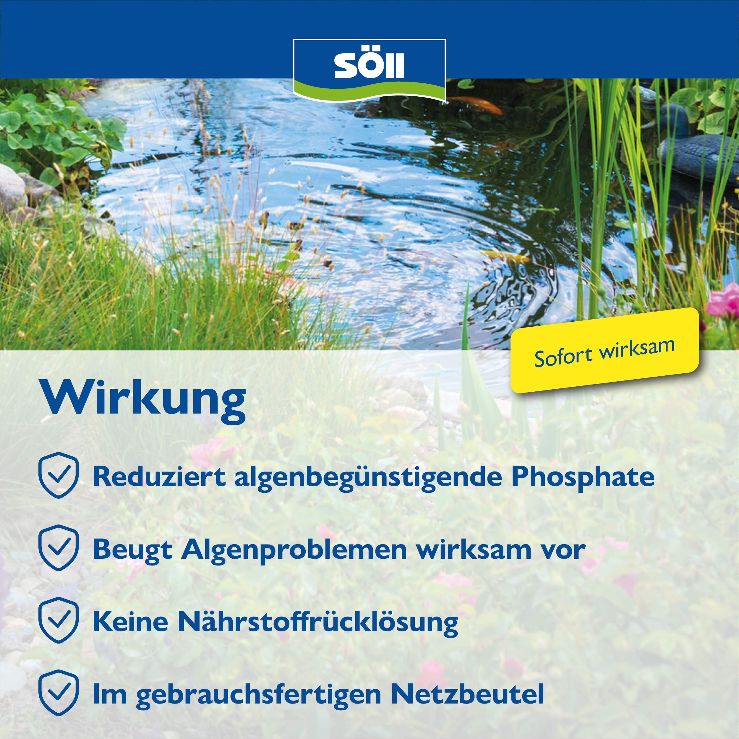 Söll 81799 Turbo PhosphatBinder, 600 g - sofort wirksames Teichpflegemittel zur schnellen Phosphatbindung und Algenvorbeugung im Gartenteich Schwimmteich Fischteich