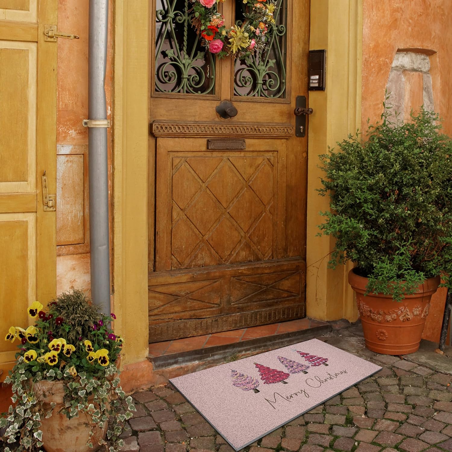 Nogrit Pink Christmas Tree Decor, 17x30 Inch Floor Mat for Front Door