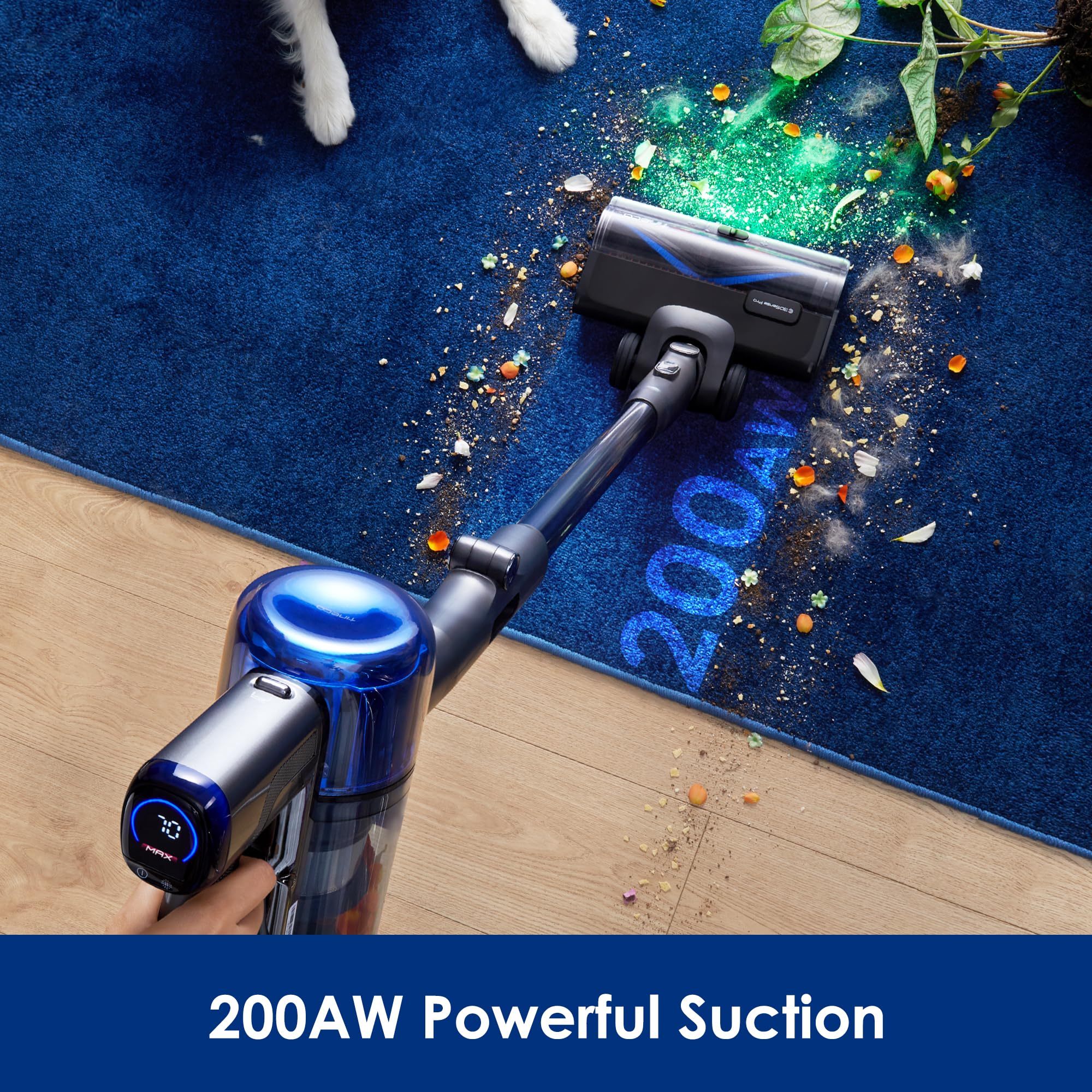 Tineco PURE ONE S70 Odkurzacz bezprzewodowy, mocne ssanie 200 AW, ulepszony system czyszczenia 3DSense Pro, inteligentny system czyszczenia, ulepszone komórki kieszonkowe