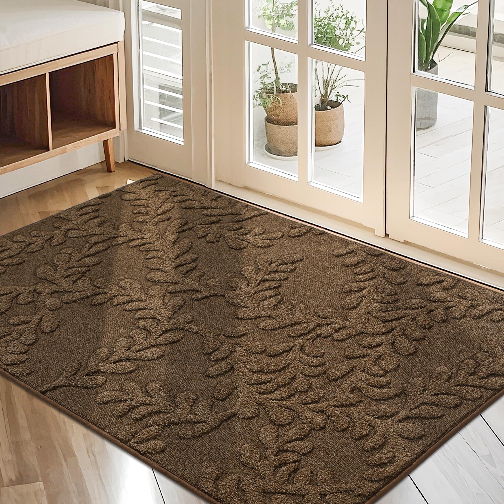 BEQHAUSE Door Mats 32”x48”, Dirt Trapper Doormats Indoor, Non-Slip Washable Entryway Rugs, Super Absorbent Welcome Mat for Front Door, Muddy Shoes & Paws, Brown