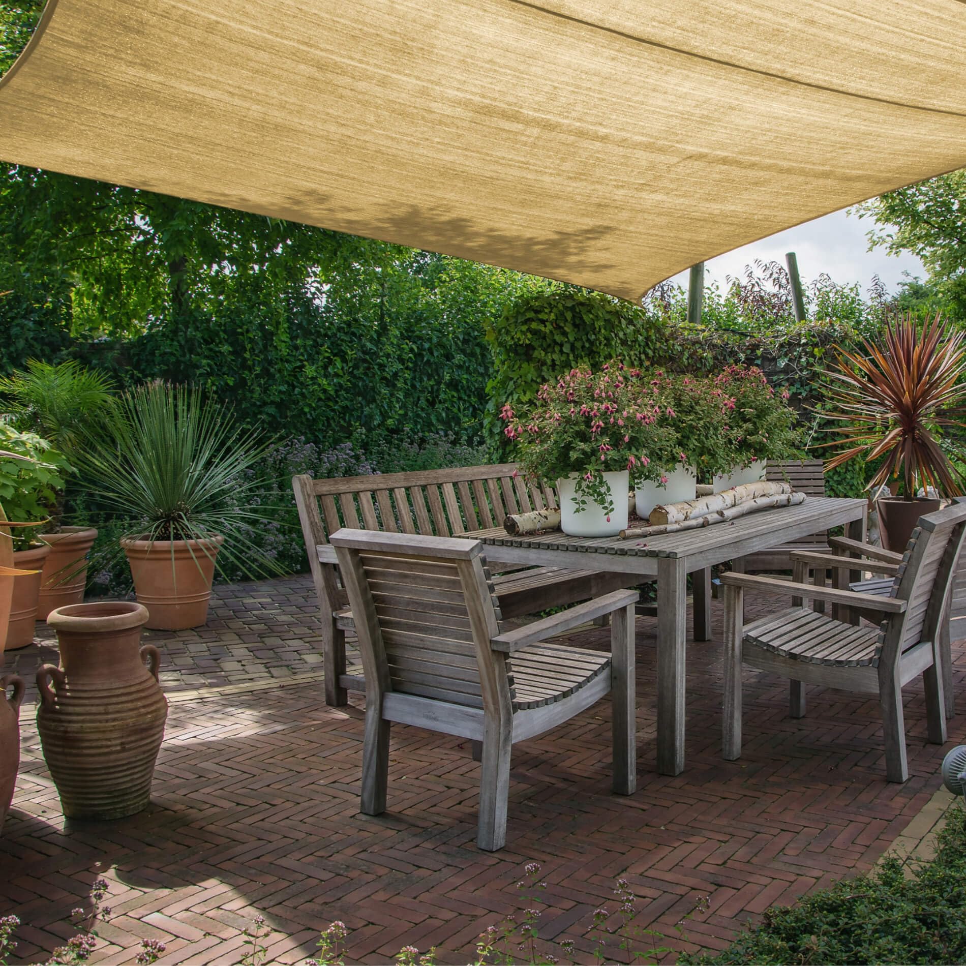 Rebecca Mobili Toalla de Sol Cortina a Vela para Exterior Jardín Beige Retangular Polietileno Protección Rayos UV Outdoor Bote Terraza 4x5 m (Cod. RE6344)