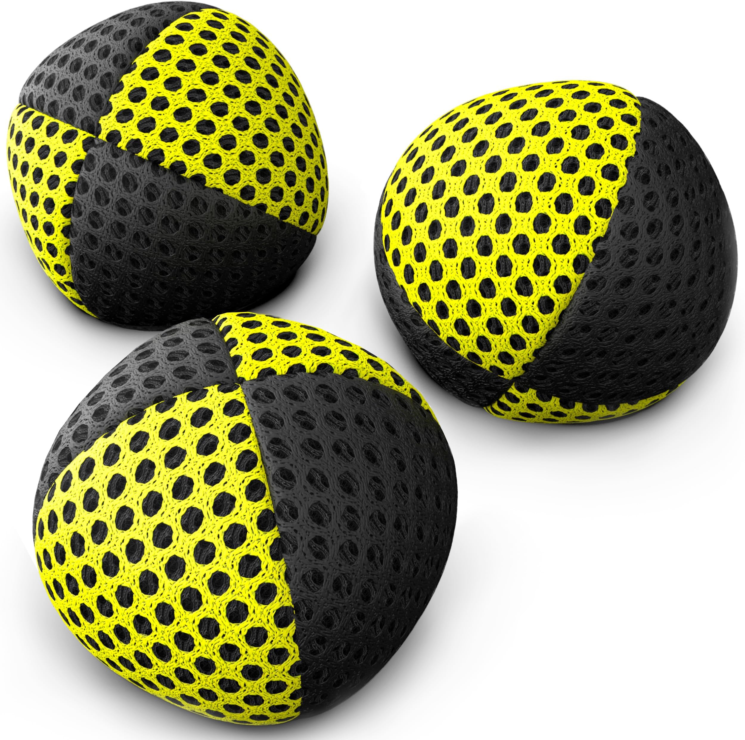 Juggling Balls for Beginners and Professionals Set of 3, 14 Colors Available, 2 Layers of Net and Carry Case, Xballs Juggling Balls (Black - Yellow, 3.9 oz)