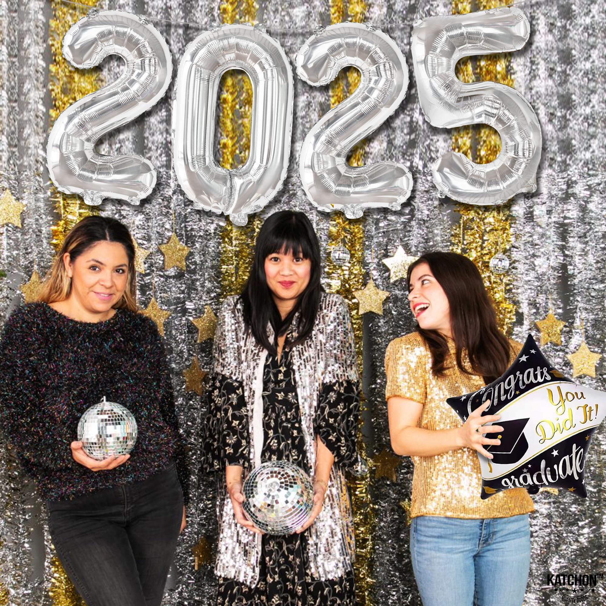 KatchOn Happy New Year 2025 Balloons Set - 38 Piece Disco Party Decorations Kit