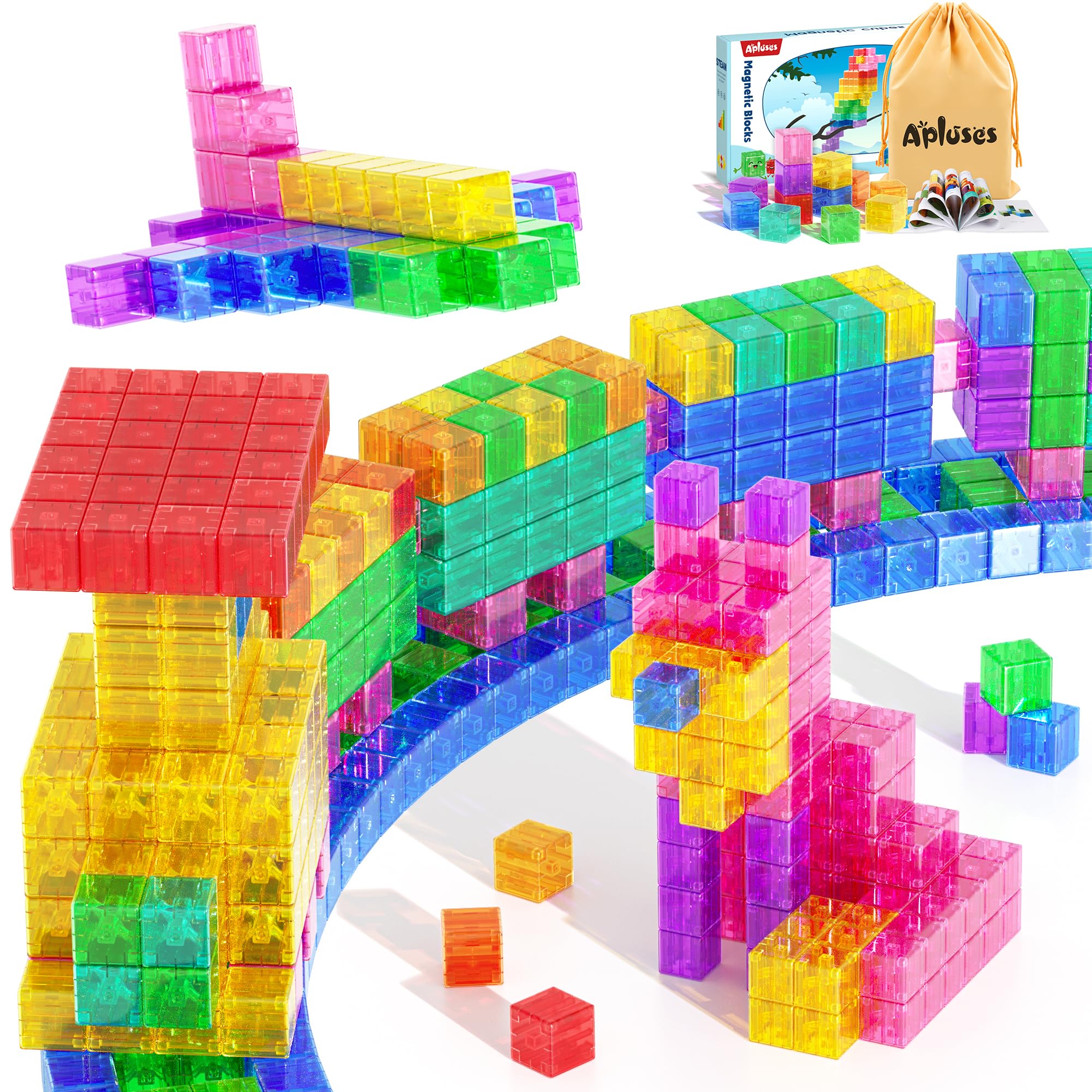 45PCS Magnetic Blocks - Transparent Magnet Cubes, Toddler Building Blocks, Sensory Autism Gifts for Kids Ages 3+, Preschool Travel Toys for 3-5 Year Old Boys and Girls