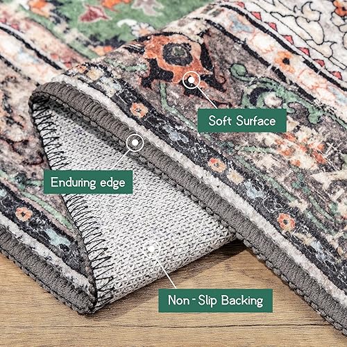 Miniatura 4 de YesRug Alfombra de área de 5 x 7 pulgadas para sala de estar alfombra bohemia verde antideslizante lavable alfombra vintage persa de pelo bajo