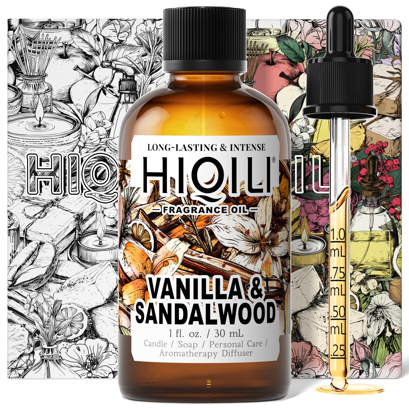 HIQILI Vanilla &amp; Sandalwood Fragrance Oil for Diffusers, DIY Skin Products