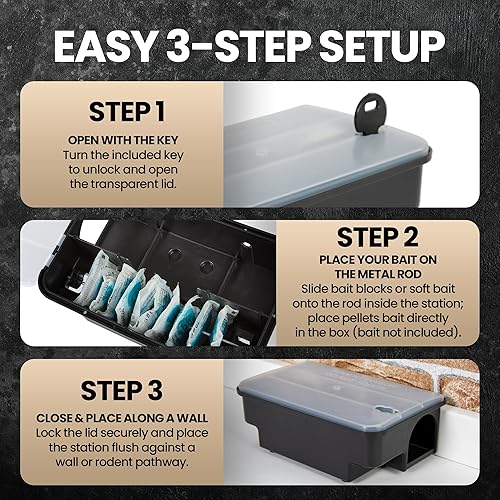 Miniatura 5 de Estación profesional de cebo para ratas y ratones, 2 cajas de trampa para ratas con cerradura resistente a la intemperie con tapa transparente