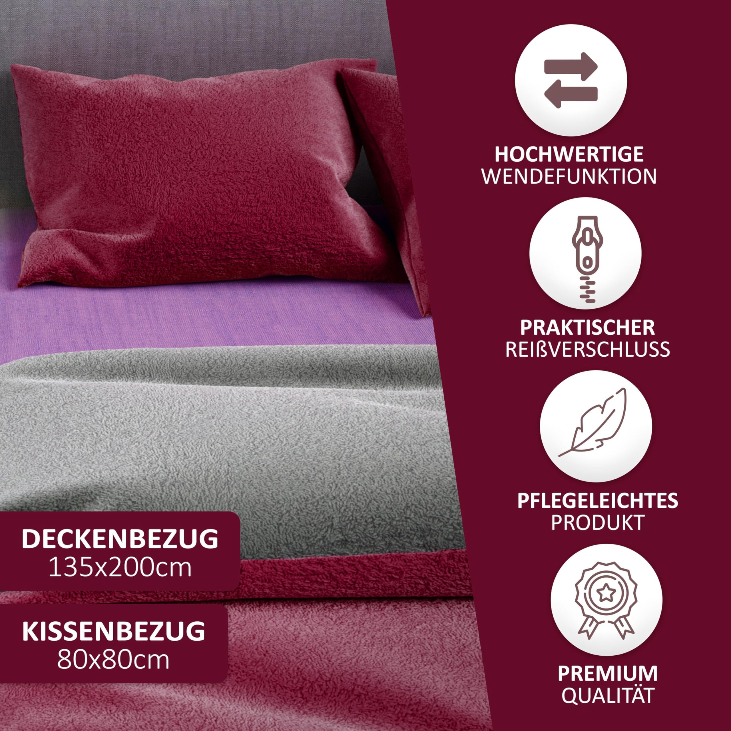Leonado Vicenti Plüsch Teddy Bettwäsche Cashmere-Touch 4 teilig Garnitur Set Winter extrem warme Einfarbige Uni Garnitur kuschelig weich 135x200 cm