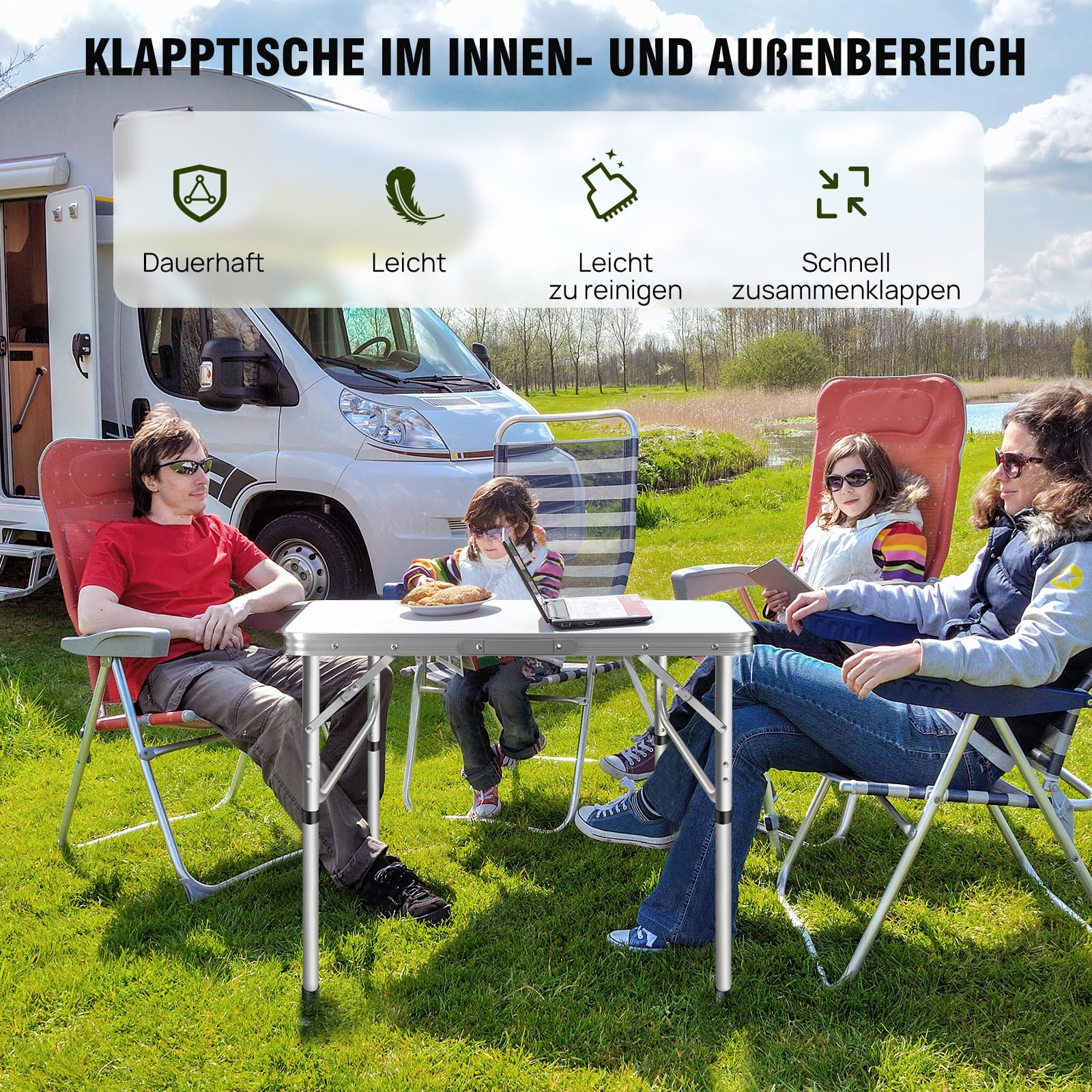 75x55x30cm Campingtisch klappbar höhenverstellbar, Mehrzwecktisch Campingtisch Camping-Set Klapptisch Klapptisch Camping, Wetterfest und Stabil, 