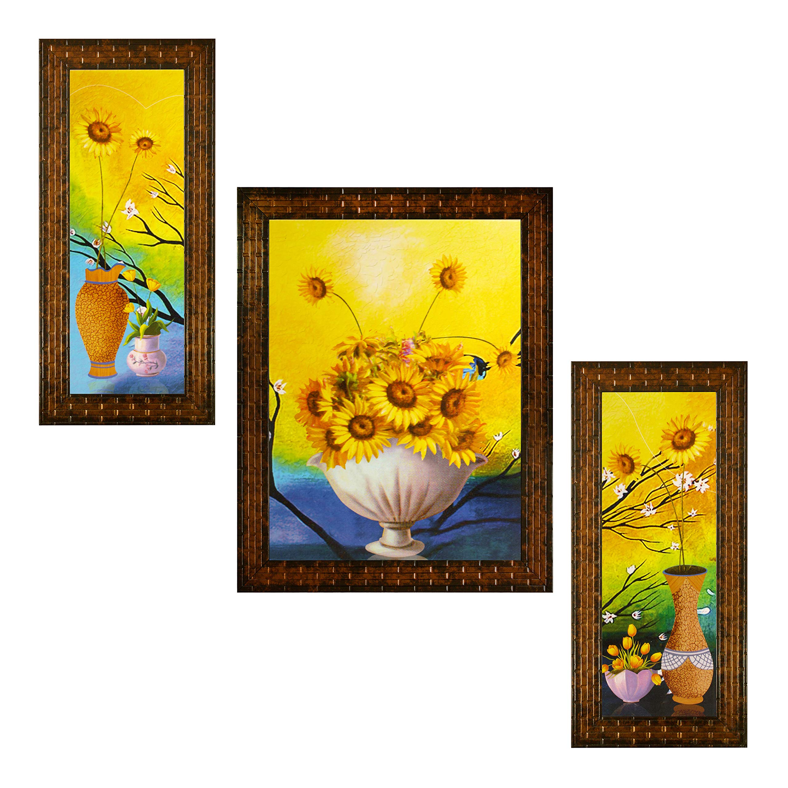 Indianara Set of 3 Floral Paintings (1807) Without Glass 6 X 13, 10.2 X 13, 6 X 13 INCH