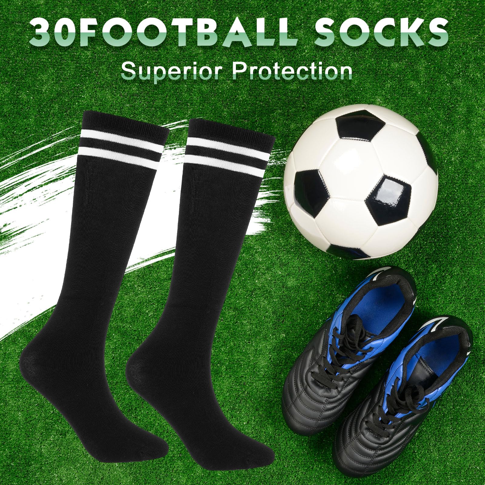Hercicy 30 Pairs Kids Soccer Socks Sport Team Knee High Football Socks Athletic Striped Hockey Socks for 5-12 Years