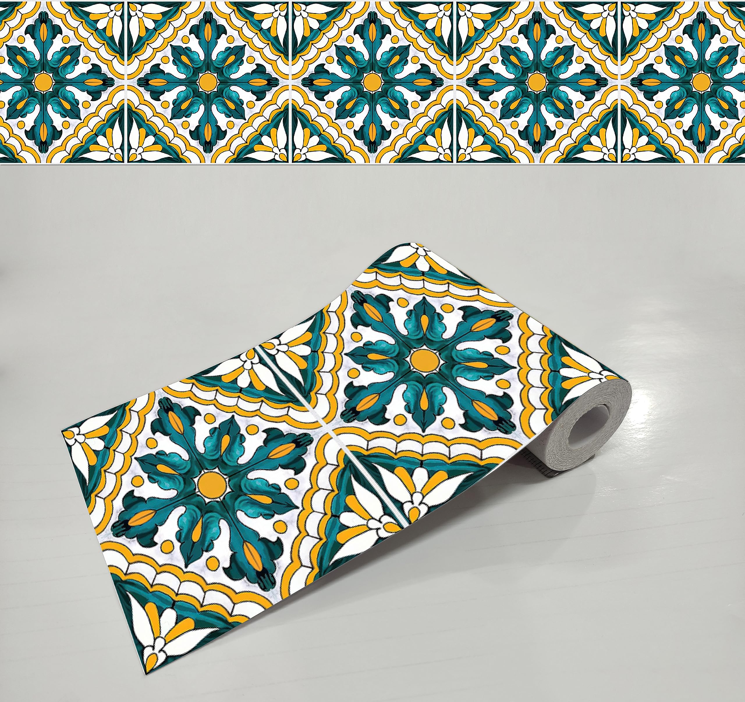 WallDesign Blue Lemon Pansy Tile Sticker - 25 Self-Adhesive Stickers for Cupboard, Door, Cabinet, Furniture, Table, Glass, Wall - 4.8 inch X 10 Ft Border