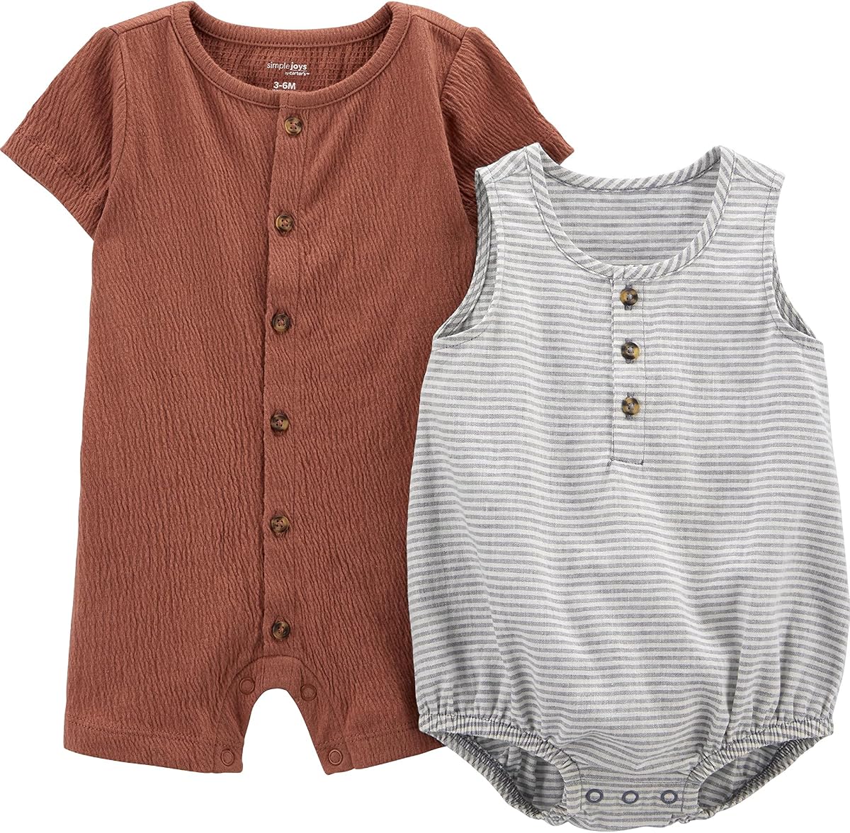 Baby Boys' Button Rompers, Pack of 2