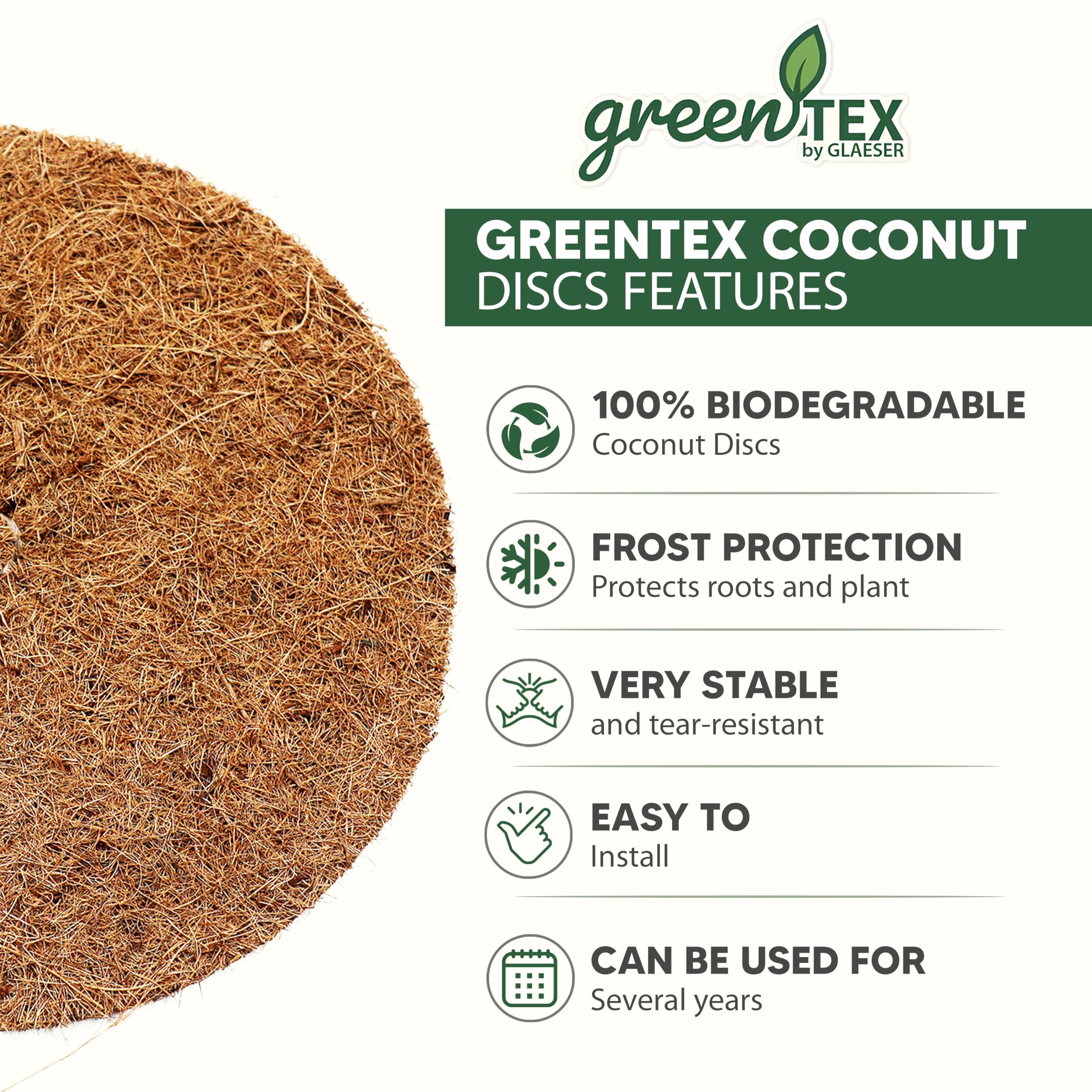 greentex Kokos Mulchscheiben 80 cm Ø – 5 Stück | 100% natürliche Kokosfaser | Winterschutz & Frostschutz für Topfpflanzen & Kübel | Unkrautschutz Abdeckscheiben Pflanzenschutz