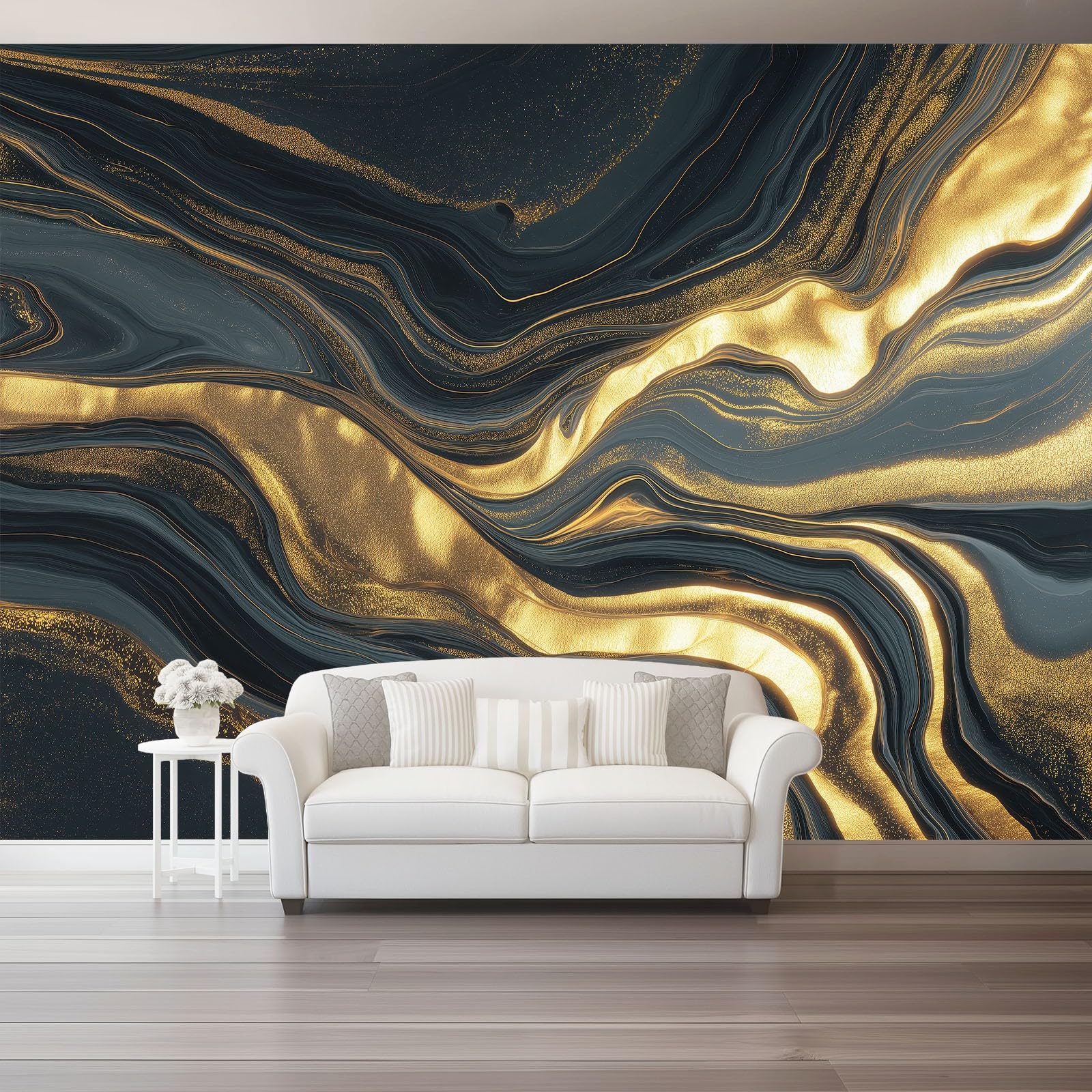 Papel tapiz Textura de lujo en negro y dorado Murales Papel Pintado Moderna Decoración 400 x 280 cm Lana Decoración De Pared Sala Cuarto Oro