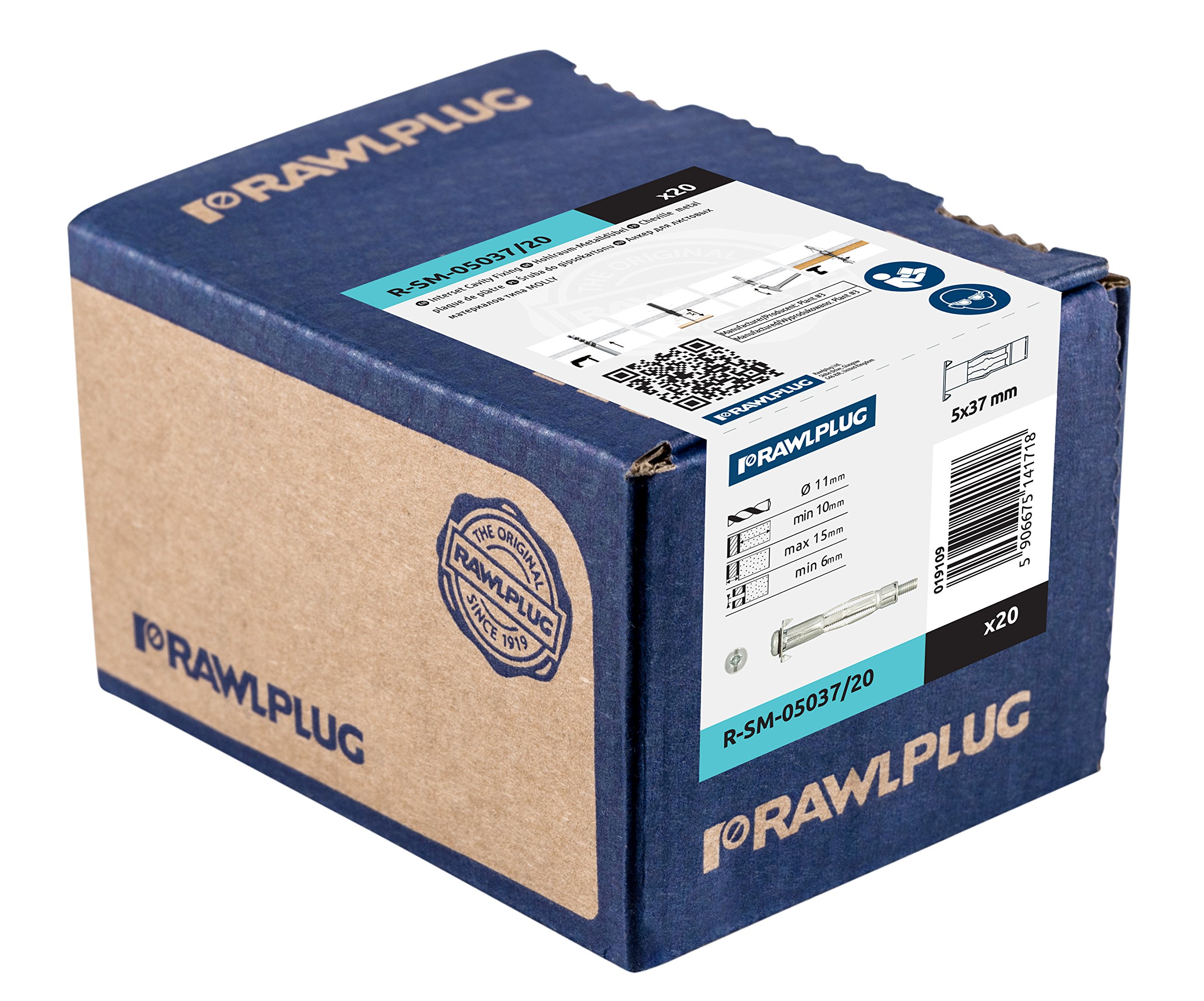 Rawlplug Interset Cavity Fixings & Screws M5 x 37 Pack of 100 RAWSM05037