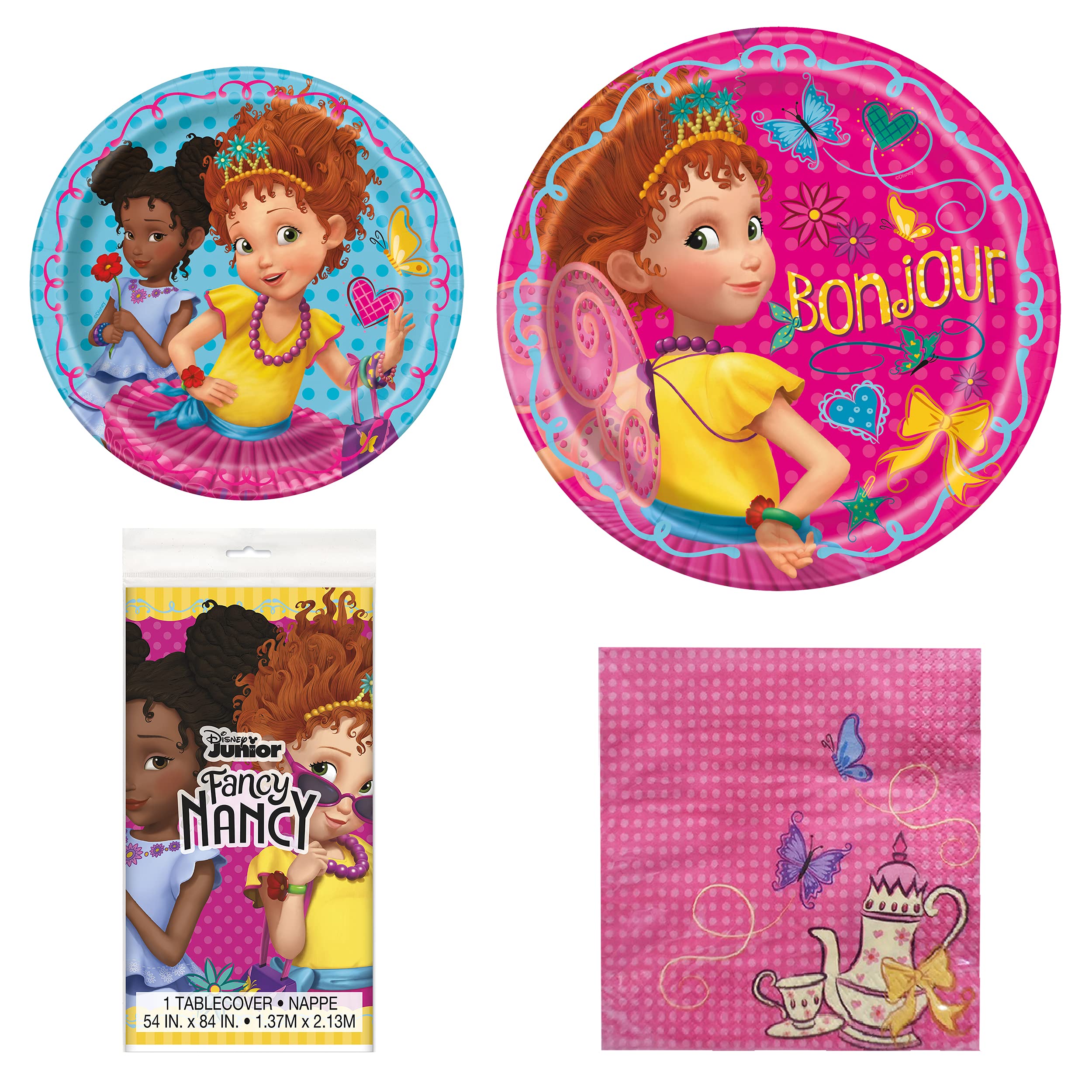 Saguaro Acres Value Pack Fancy Nancy Birthday 3-Piece Party with Table Cover Bundle - Serves 8