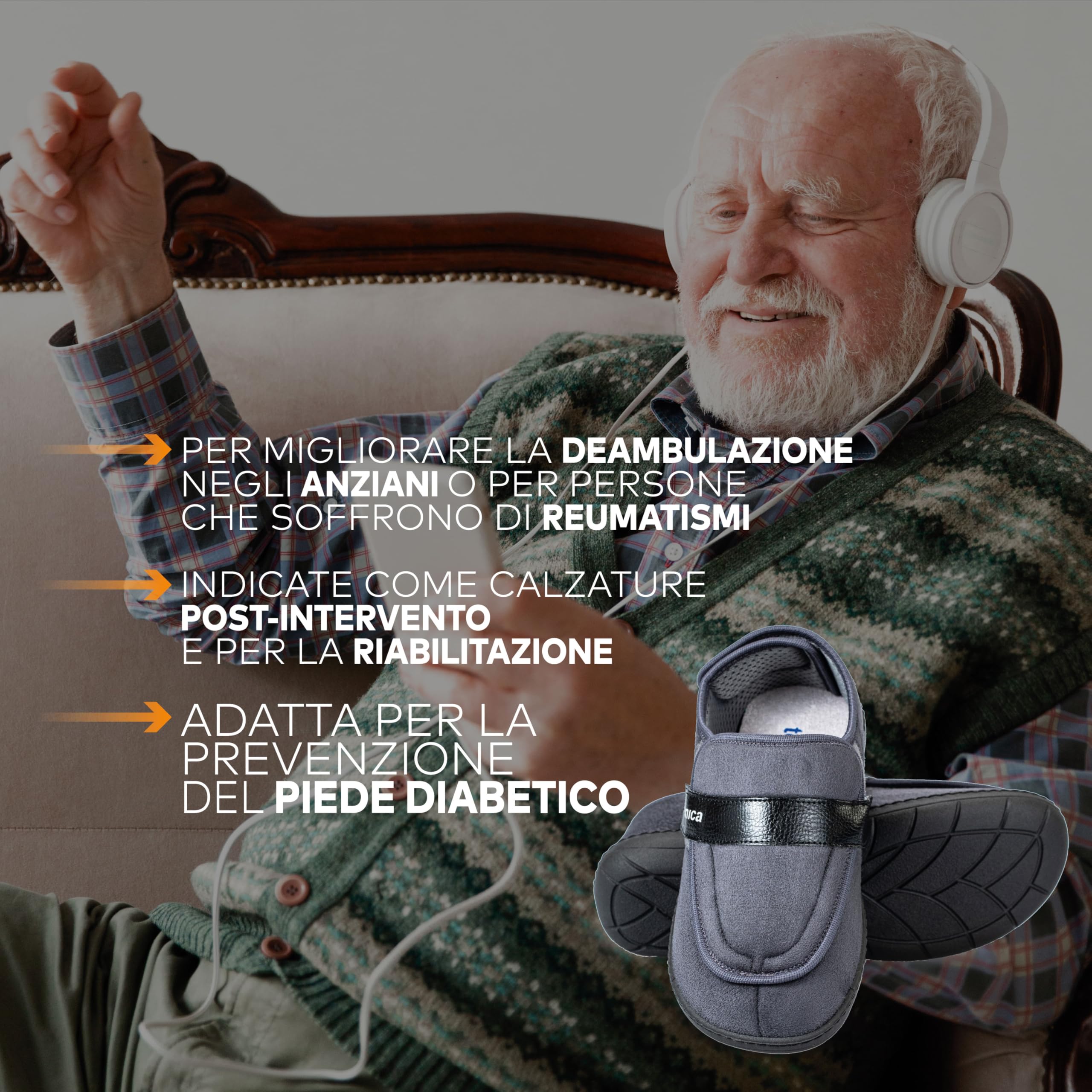 EXTRO STYLE - Scarpe Ortopediche Donna e Uomo, Tecnica 3A, per Fasi Post Operatorie, Cute Fragile, Problemi Vascolari, Plantare Estraibile, Scarpe Antiscivolo in Microfibra, Grigio