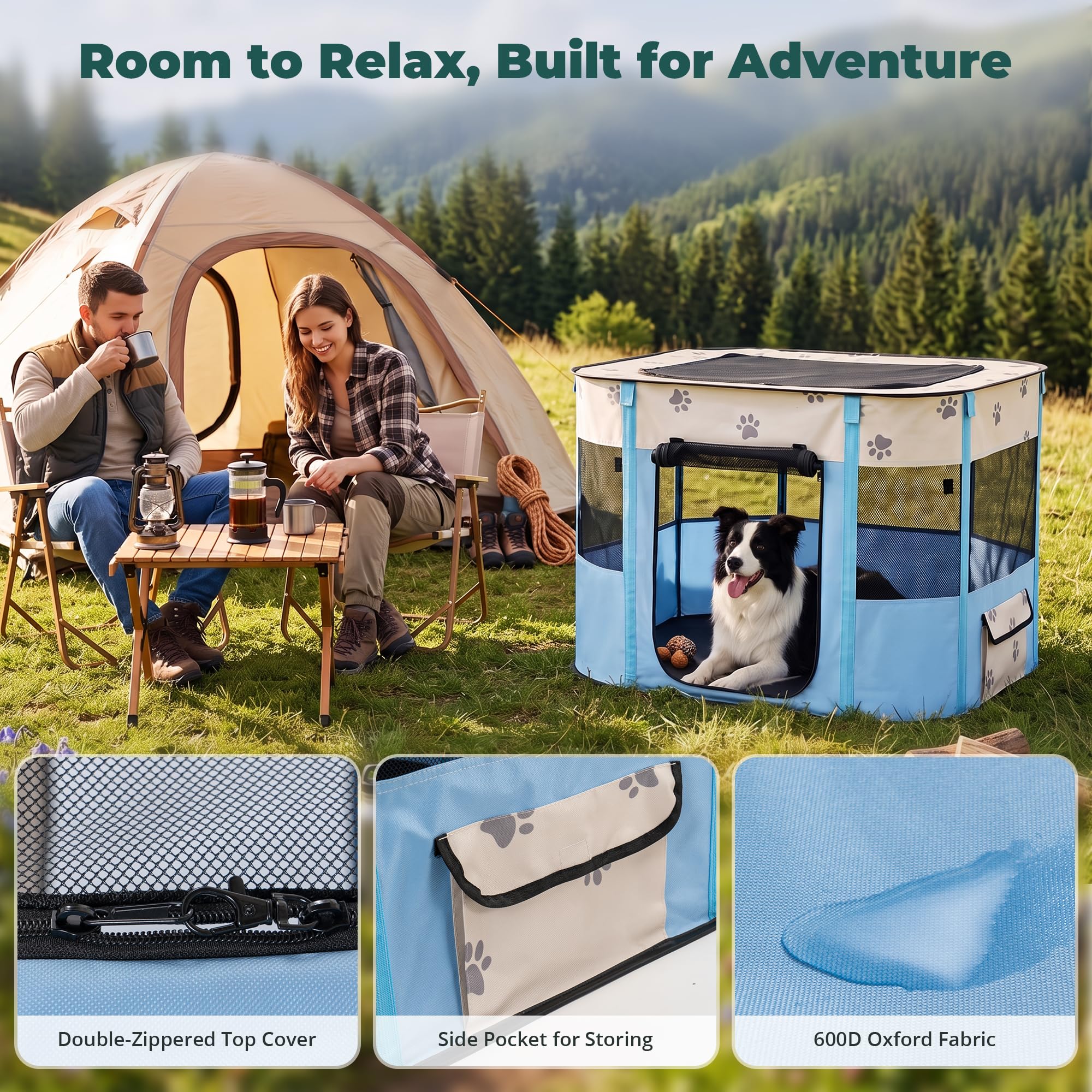 Avont Parc Portatif pour Chien Chat et Chiot Lapin Cage Enclos Pliable à Animal de Compagnie en Tissu Oxford Souple à la Maison et à Plein Air -Bleu(L)