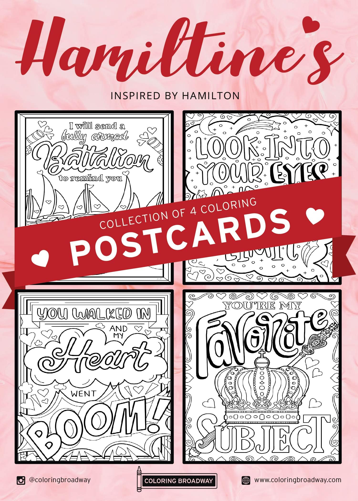 Coloring Broadway - Hamilton Inspired Broadway Postcards (Set of 4), Hamiltine’s Musical Merchandise, Printed on Matte Card Stock (5” x 7”), Ideal Gift for a Broadway Theater Lover