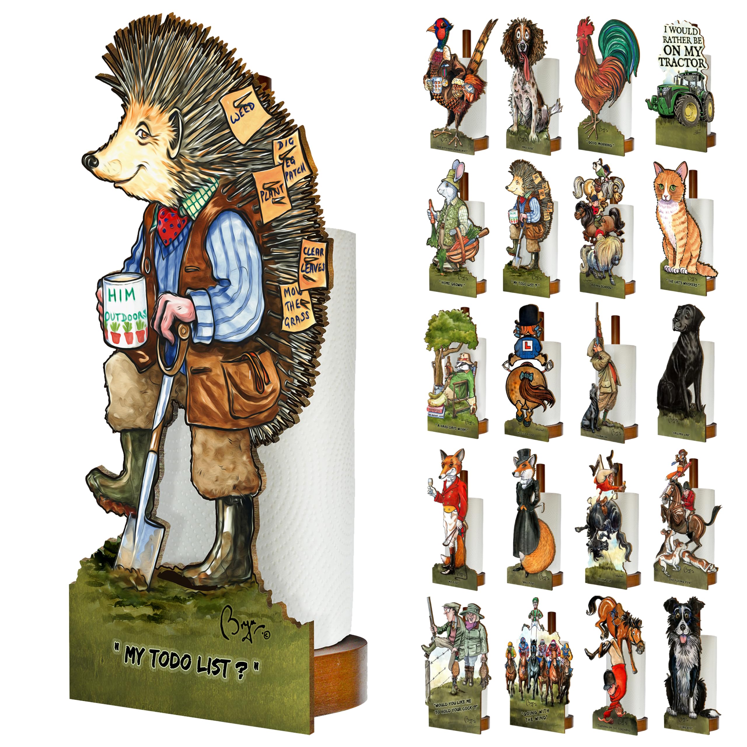 Looprints Women's Todo List Fun Toilet Roll Storage & Kitchen Towel Holder Wooden Stand | Bryn Parry Hedgehog Art | Novelty Kitchen & Bathroom Decor & Accessories | Adds A Touch Of Humorous Decor To Any Gardeners Home.