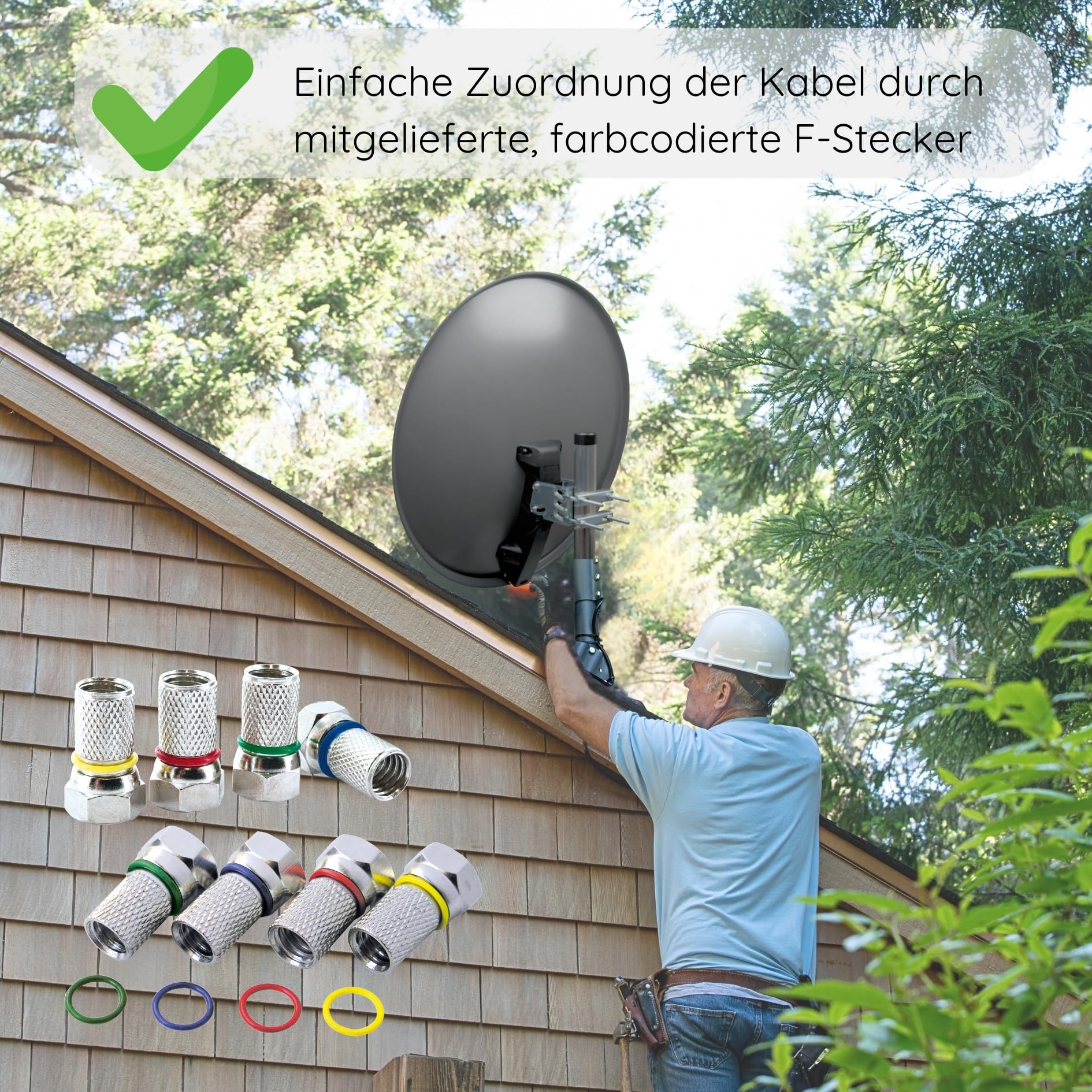 SCHWAIGER 517 SAT system kompletny zestaw Antena satelitarna, Quad LNB (cyfrowy), 8x F-wtyk 7mm, antena satelitarna stalowa, antracytowa z materiałem montażowym