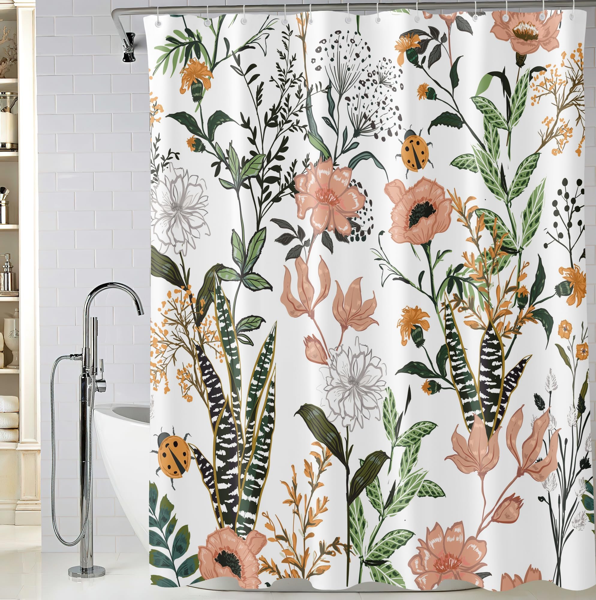 RoomTalks Vintage Floral Faux Linen Shower Curtain for