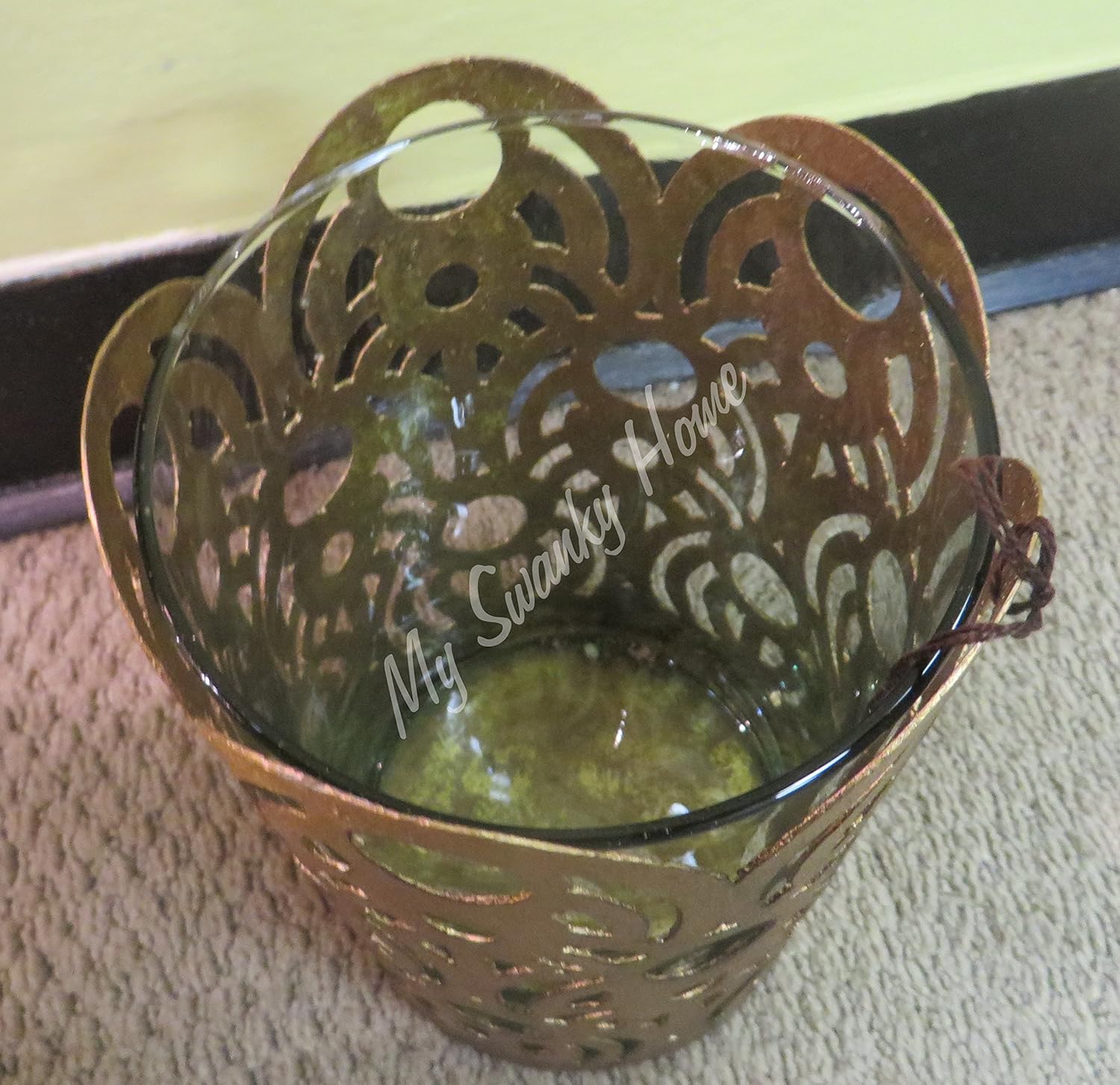 MY SWANKY HOME 8" Gold Fretwork Mandala Pillar Candle Holder | Open Metal Hurricane