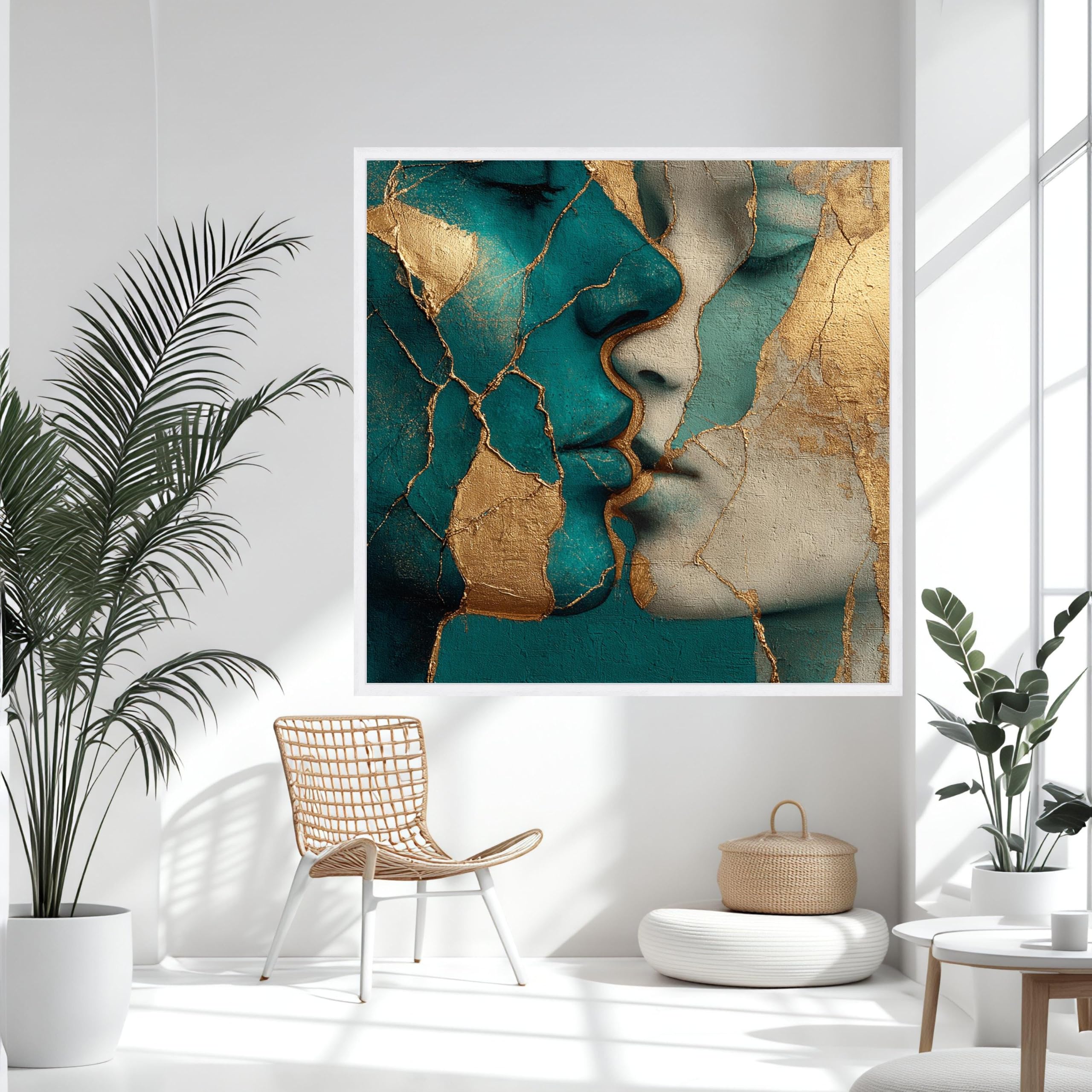 Tableau abstrait de couple moderne toile gros plan portrait doré - 8