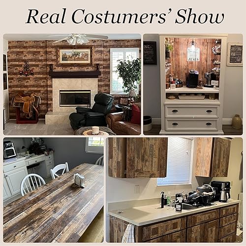 Miniatura 4 de WENMER Papel tapiz de madera marrón de 17.71 x 708 pulgadas, papel tapiz autoadhesivo de papel adhesivo de madera, papel tapiz extraíble para