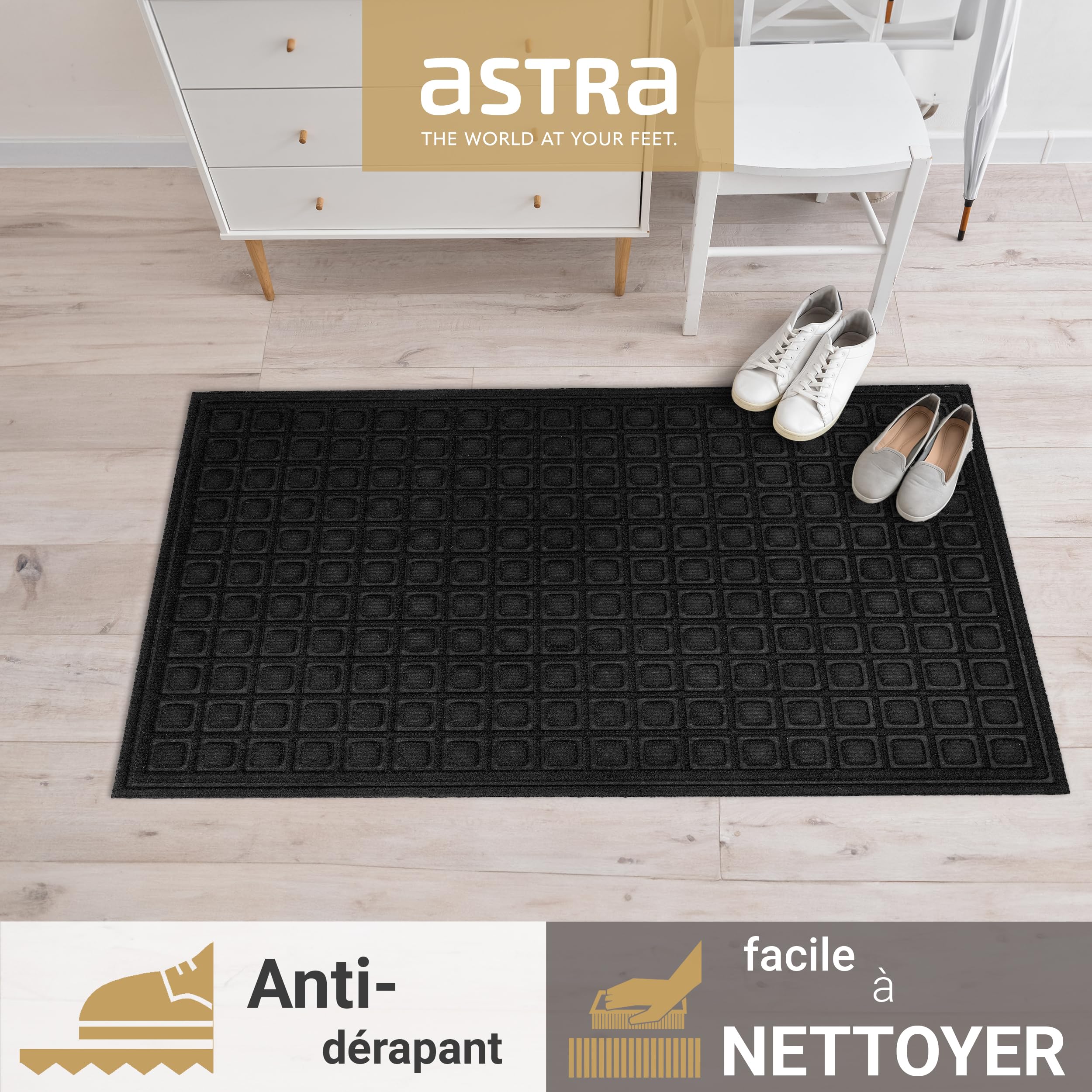 Astra Paillasson extérieur antidérapant - Tapis de propreté résistant aux intempéries - Paillasson extérieur Anti-salissures pour l'entrée - Lot de 2 45 x 75cm - Boîte Noire