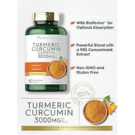 Carlyle Turmeric Curcumin Supplement | 3000mg 180 Capsules | with Black Pepper, Curcuminoids and Bioperine | Non-GMO, Gluten Free