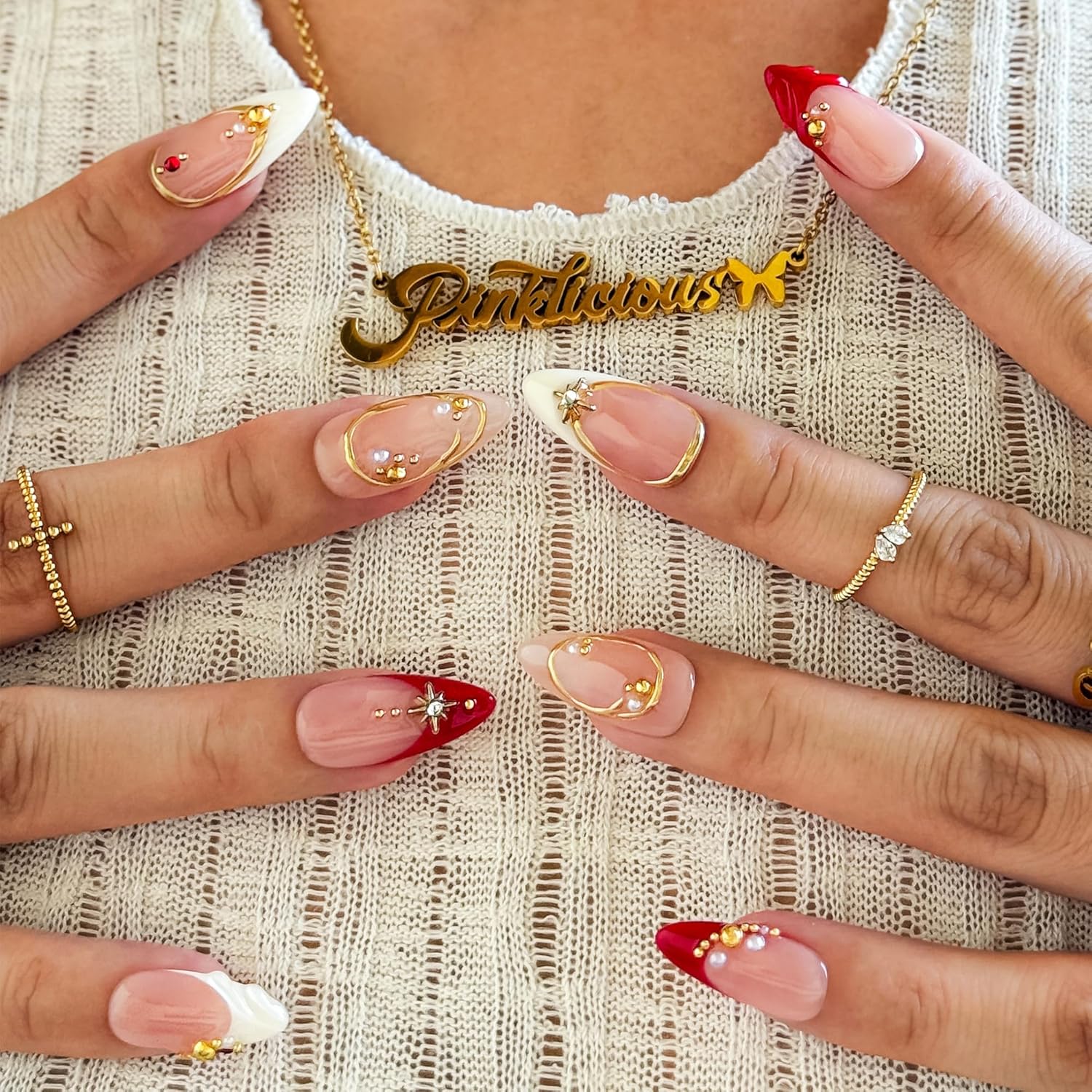 Rouge Étoile Bold Elegant Star-Shaped Wearable Nails (10-Piece Set), Acrylic/UV Gel Press On Nails for Holiday Celebrations, Parties & Shiny Nail Looks (Multicolor, M)