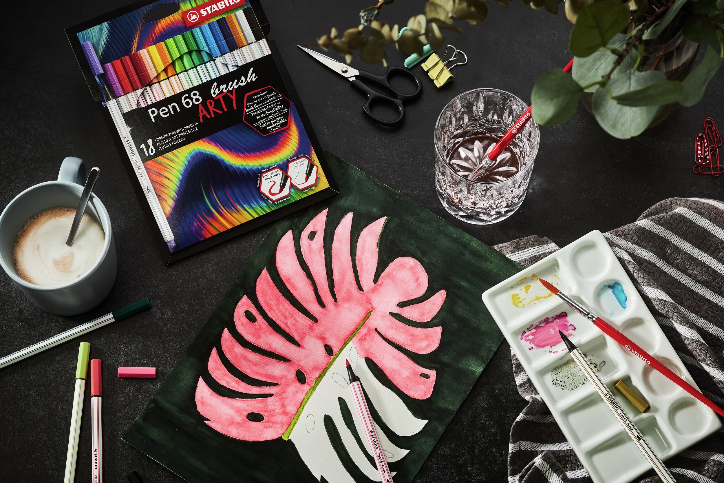 STABILO - Premium-Filzstift mit Pinselspitze für variable Strichstärken - Pen 68 brush - ARTY - 30er Pack