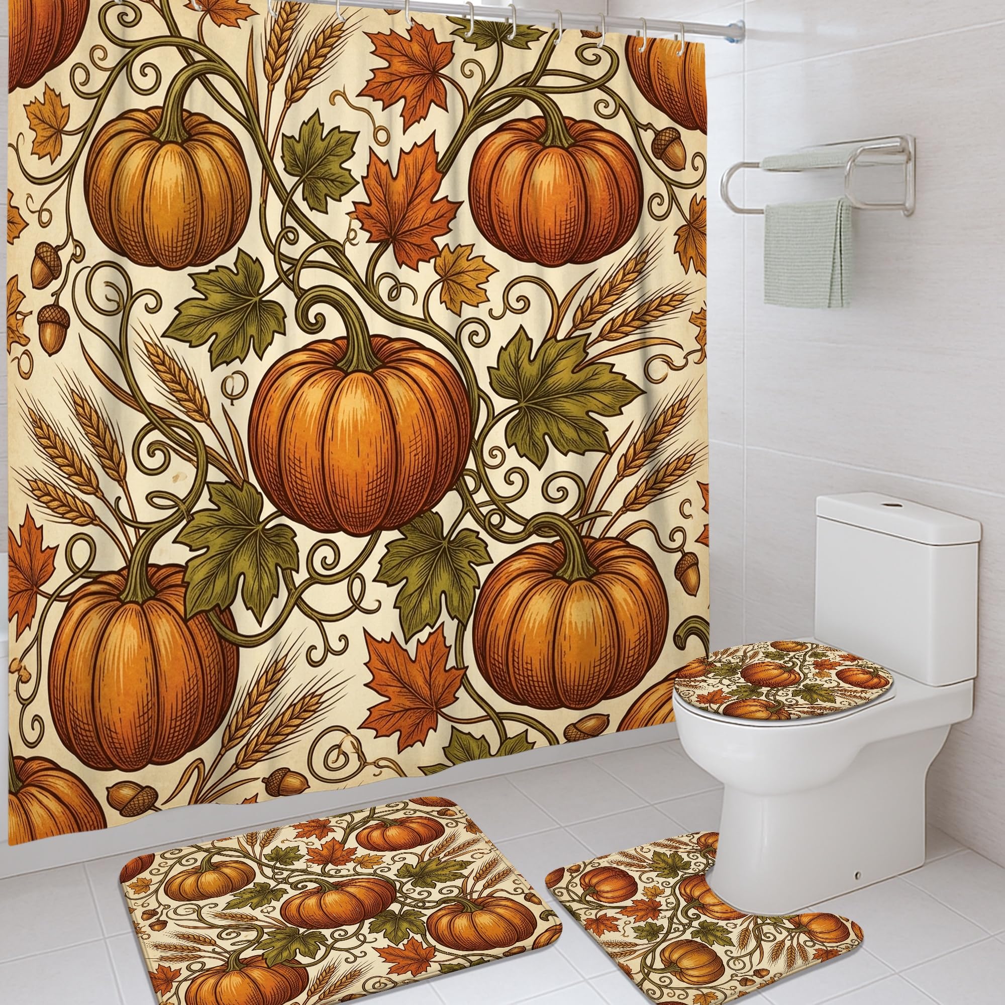 Rideau de douche anti éclaboussures d'automne 183x183 et tapis de sol sec