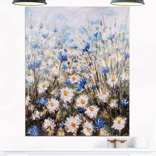 Designart Glade of Cornflowers and Daisies - Arte de pared de metal floral, 12 x 20 pulgadas