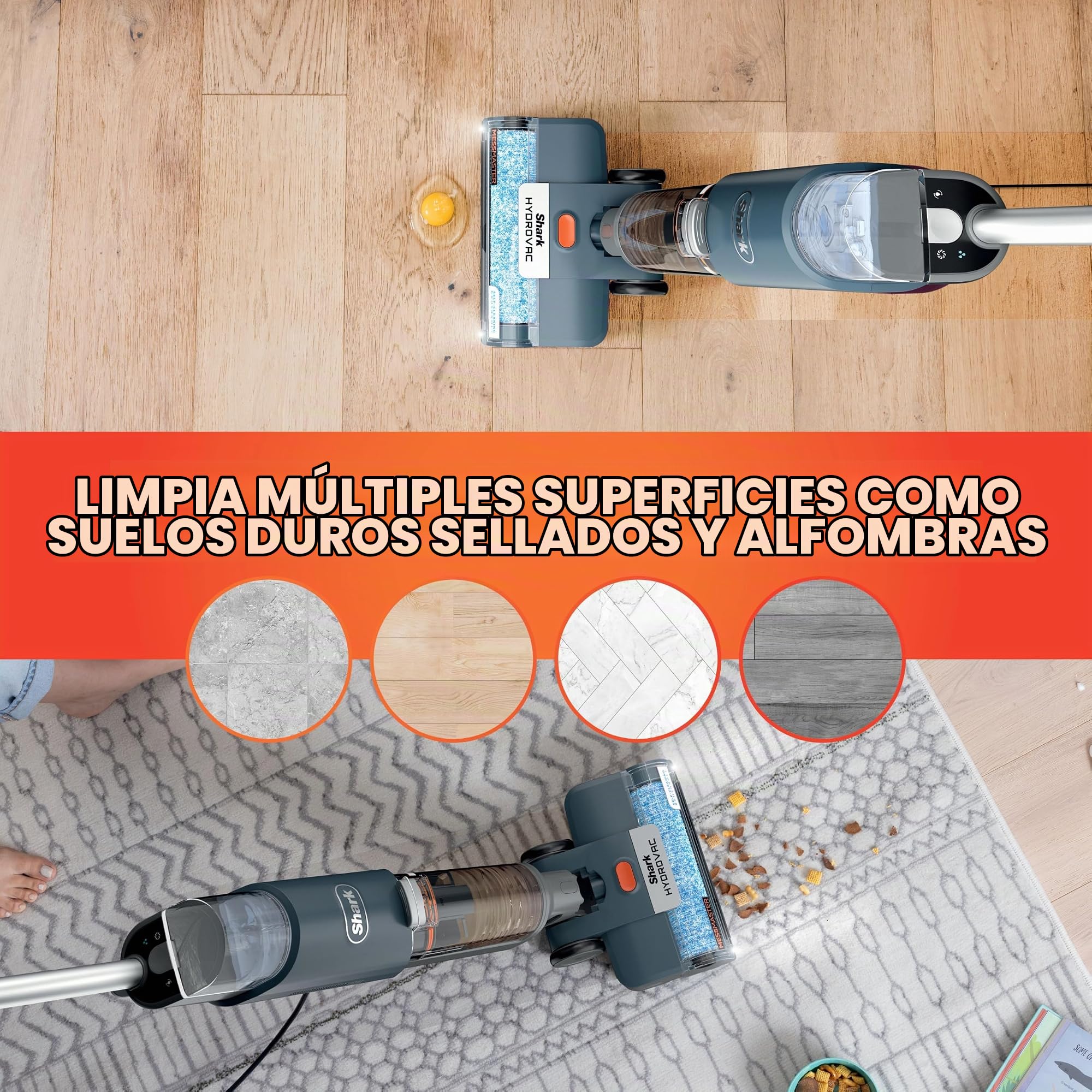 Shark Corded 3-in-1 Vacuum HydroVac MessMaster-Sistema de aspiración, fregona y autolimpieza con Cable 3 en 1, para Suelos Duros y alfombras de área, WD161, Plástico, Navy
