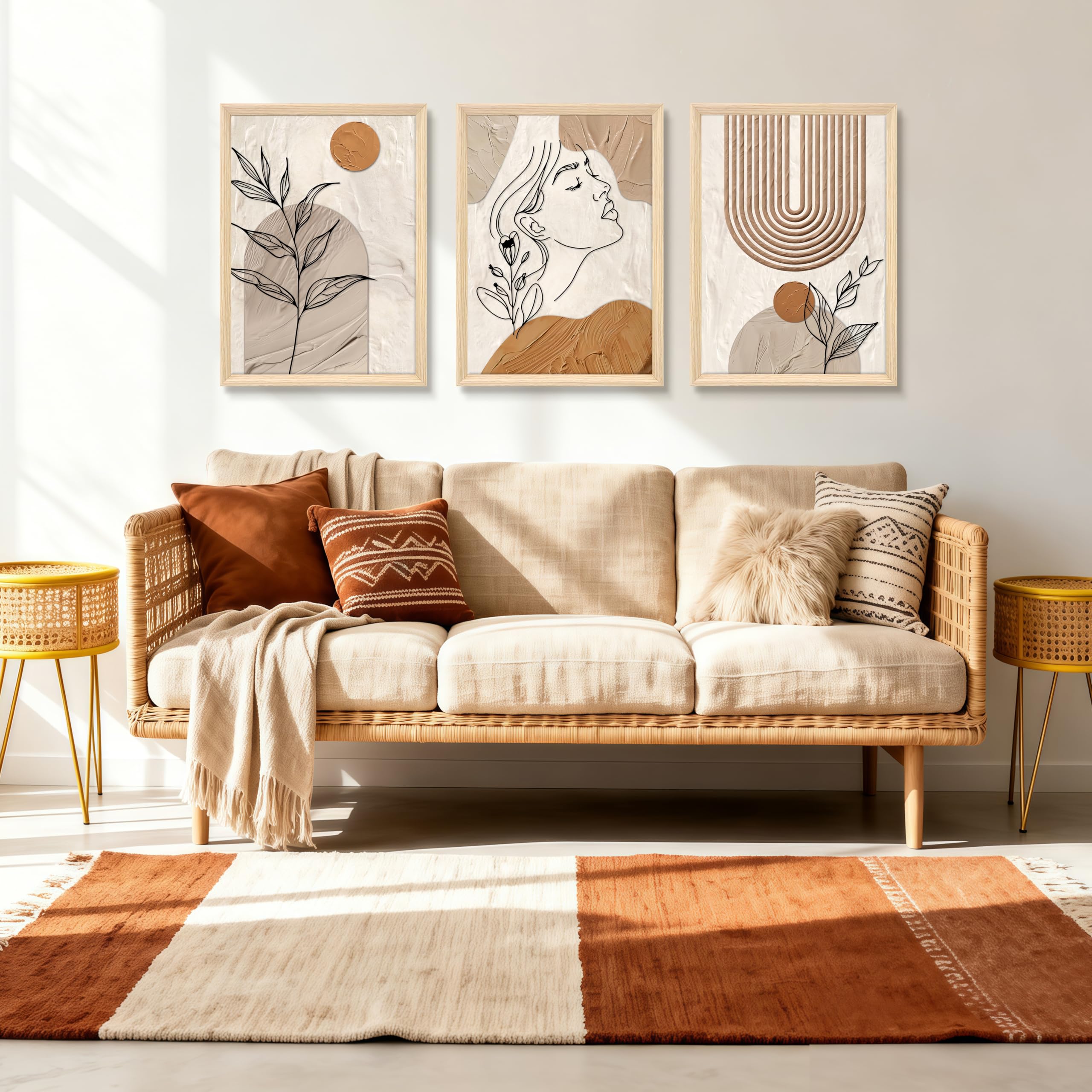 3 Pcs Wooden Framed Canvas Wall Art Set Bohemian Sage Green Canvas Prints Poster Geometric Line Beige Green Pictures for Living Room Bedroom Dinning Room Hallway Stairs Wall Decor 30x40cm x3pcs — view 216