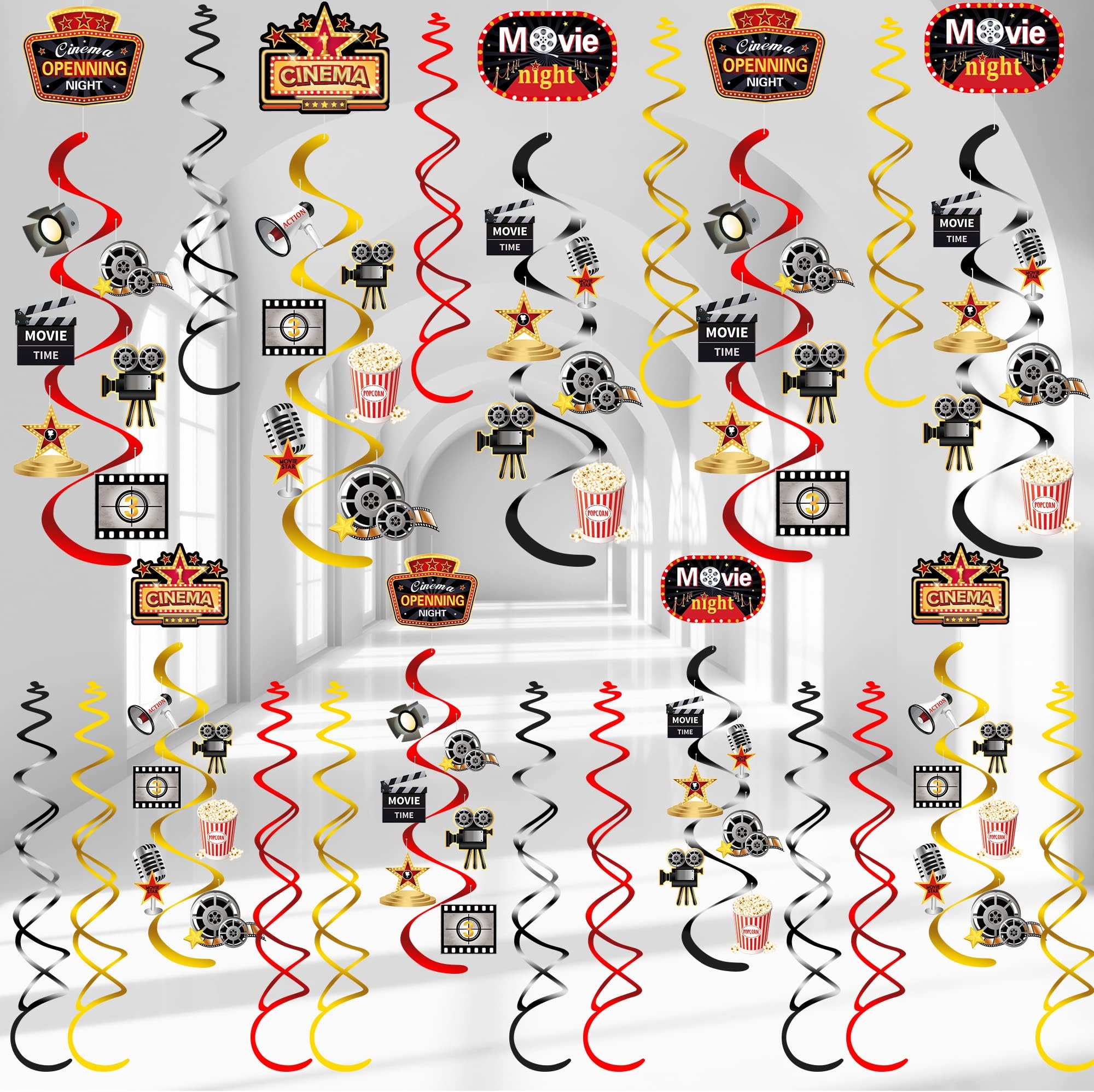 21 Pieces Movie Night Hanging Swirls Party Decorations, Cinema Hollywood Movie Star Theme Ceiling Foil Hanging Spirals Decor for Birthday Baby Shower Party Supplies