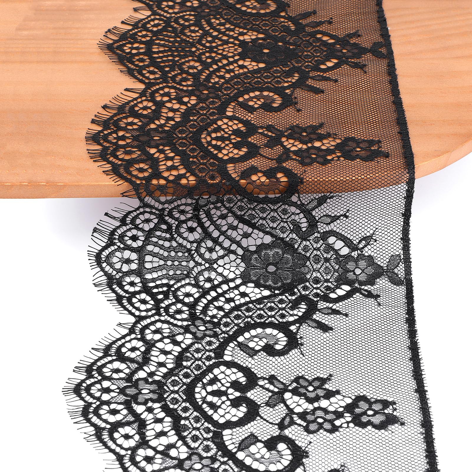 Photo 1 of Black Lace Fabric Ribbon Vintage Eyelet Trim 7.5 Inch Wide 120 Inch Long Black Lace Trim Ribbon Floral Pattern for Sewing, Crafting, Wedding Decor, Gift Wrapping