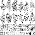 Bilizar 64 Sheets Long Lasting Flower Temporary Fake Tattoos For Women Arm Neck, Jellyfish Sunflower Moon Rose For Adults Girl, 3D Temp Realistic Snake Tatoo Stickers Serpent Peony Floral Kids