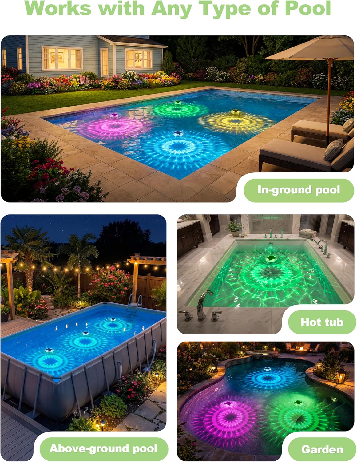 NIORSUN Floating Solar Pool Lights(2 Pack), IP68 Waterproof Solar Powered Pool Lights with Remote Control & Timer, 9 Lighting Colors& 3 Modes Floating Light for Inground Above Ground Pool, Hot Tubs