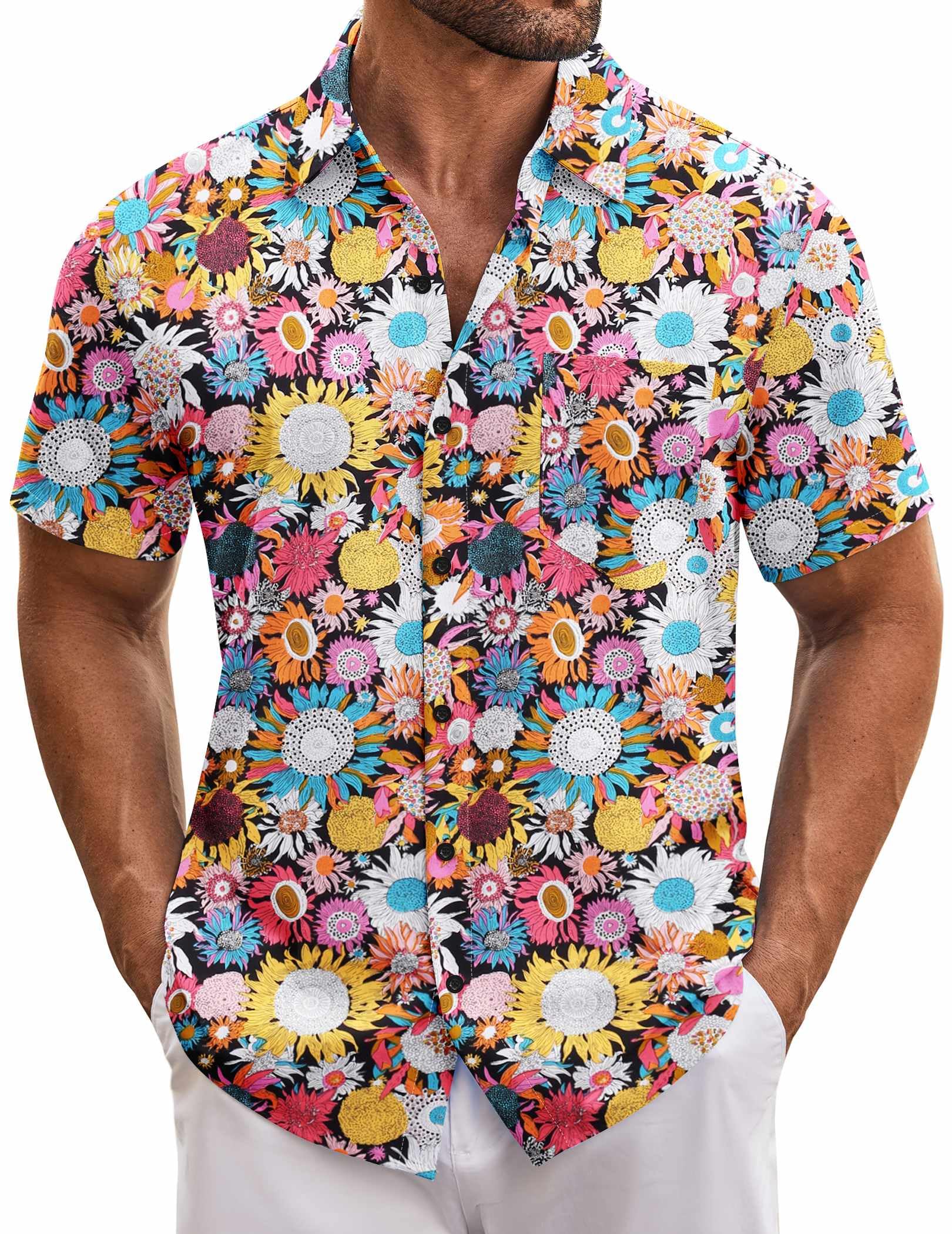 COOFANDY Mens Hawaiian Tropical Shirt Short Sleeve Casual Button Down Floral Summer Beach Shirts with Pocket