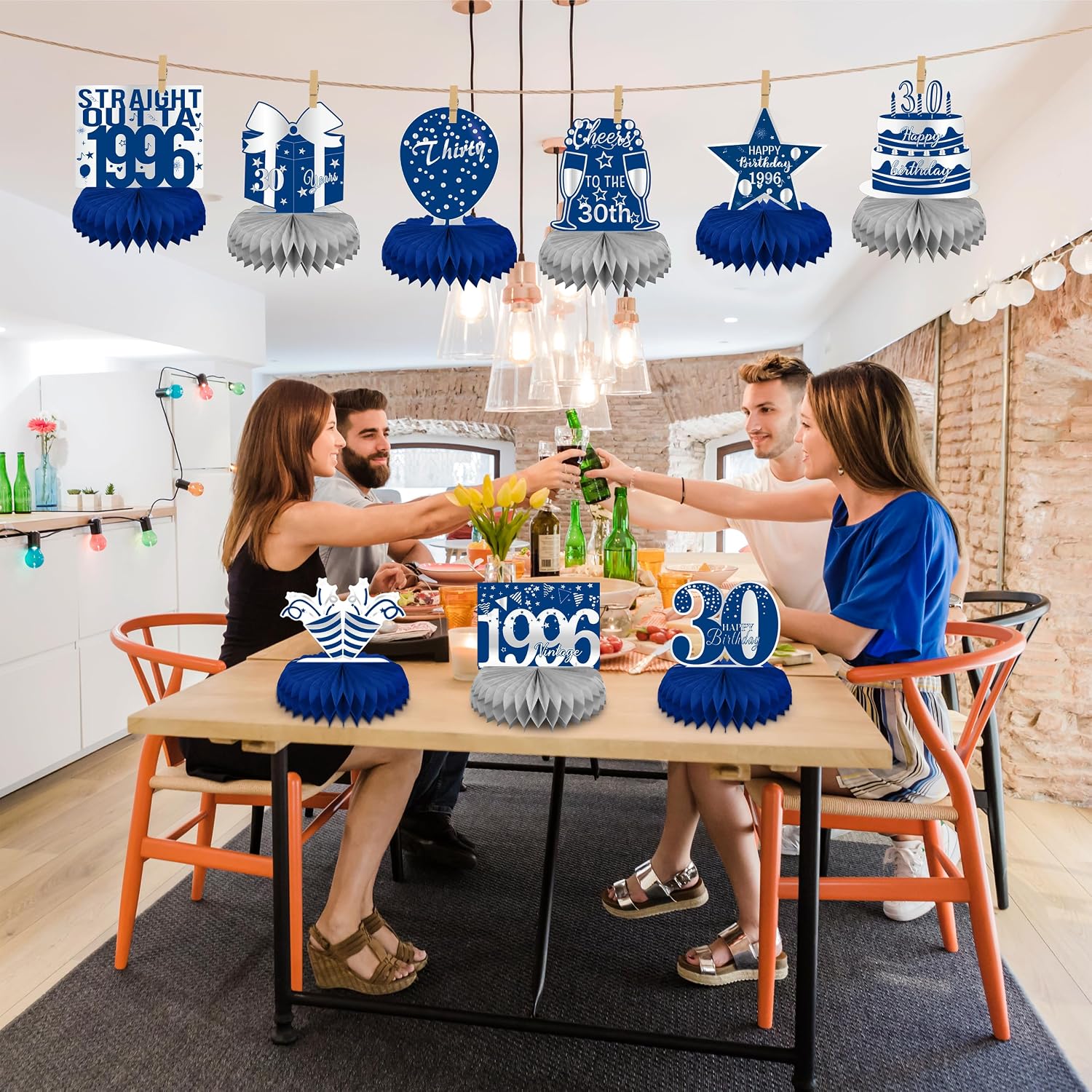 LINAYE 30th Birthday Decorations for Men - Blue and Silver Honeycomb Centerpieces for 30 Year Old Birthday Party 30th Birthday Centerpieces for Table Thirty Birthday Vintage 1996 Decorations Decor