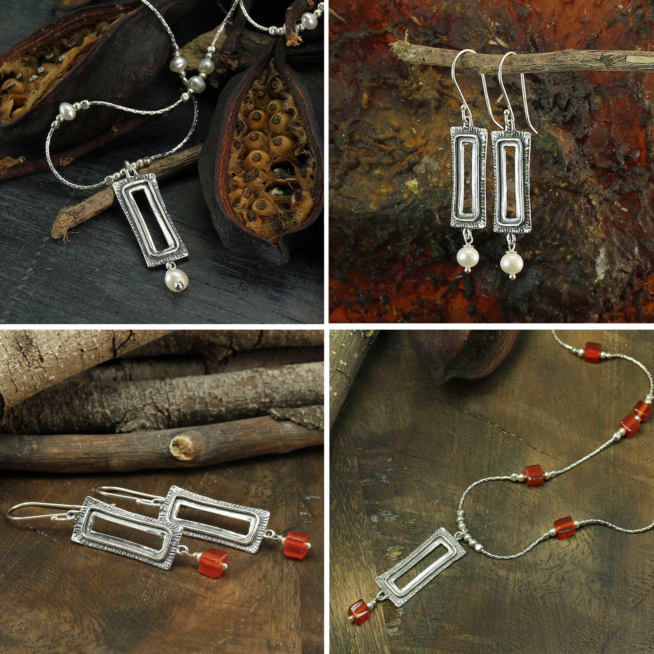 Stera Jewelry 3 szt. teksturowane prostokątne elementy ze srebra wysokiej próby 925 z pętelkami do Twoich kolczyków lub naszyjników