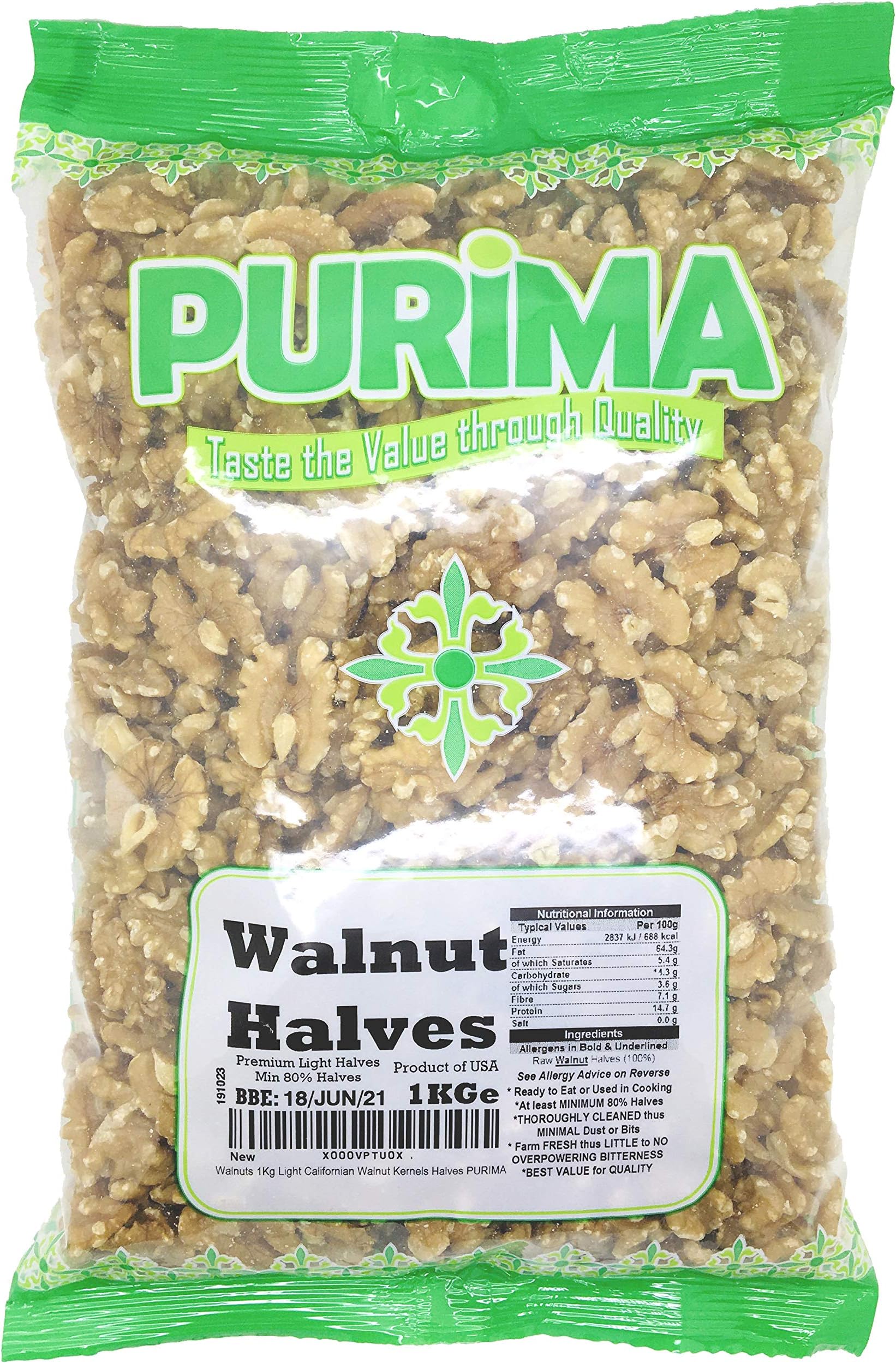 Walnuts Fresh Extra Light Natural Whole Large Premium Californian Raw Walnut Halves USA PURIMA (1kg BULK Packaging)