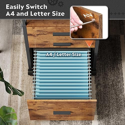Miniatura 5 de DEVAISE Archivador con cajones de almacenamiento, soporte de impresora rodante con estantes ajustables, archivador de madera para oficina en casa,
