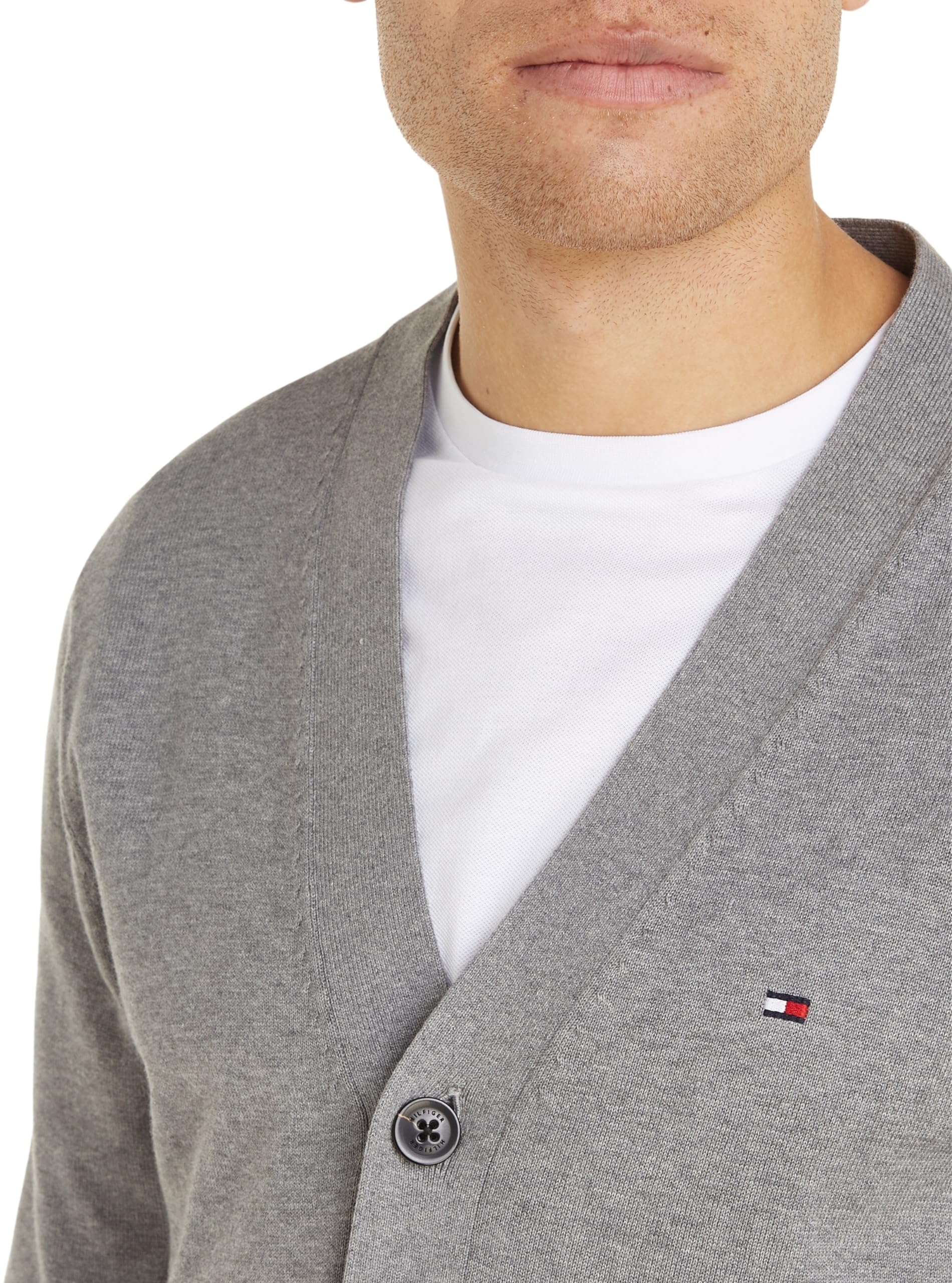 Tommy Hilfiger Herren Strickjacke Cardigan Essential Cotton mit Knopfleiste